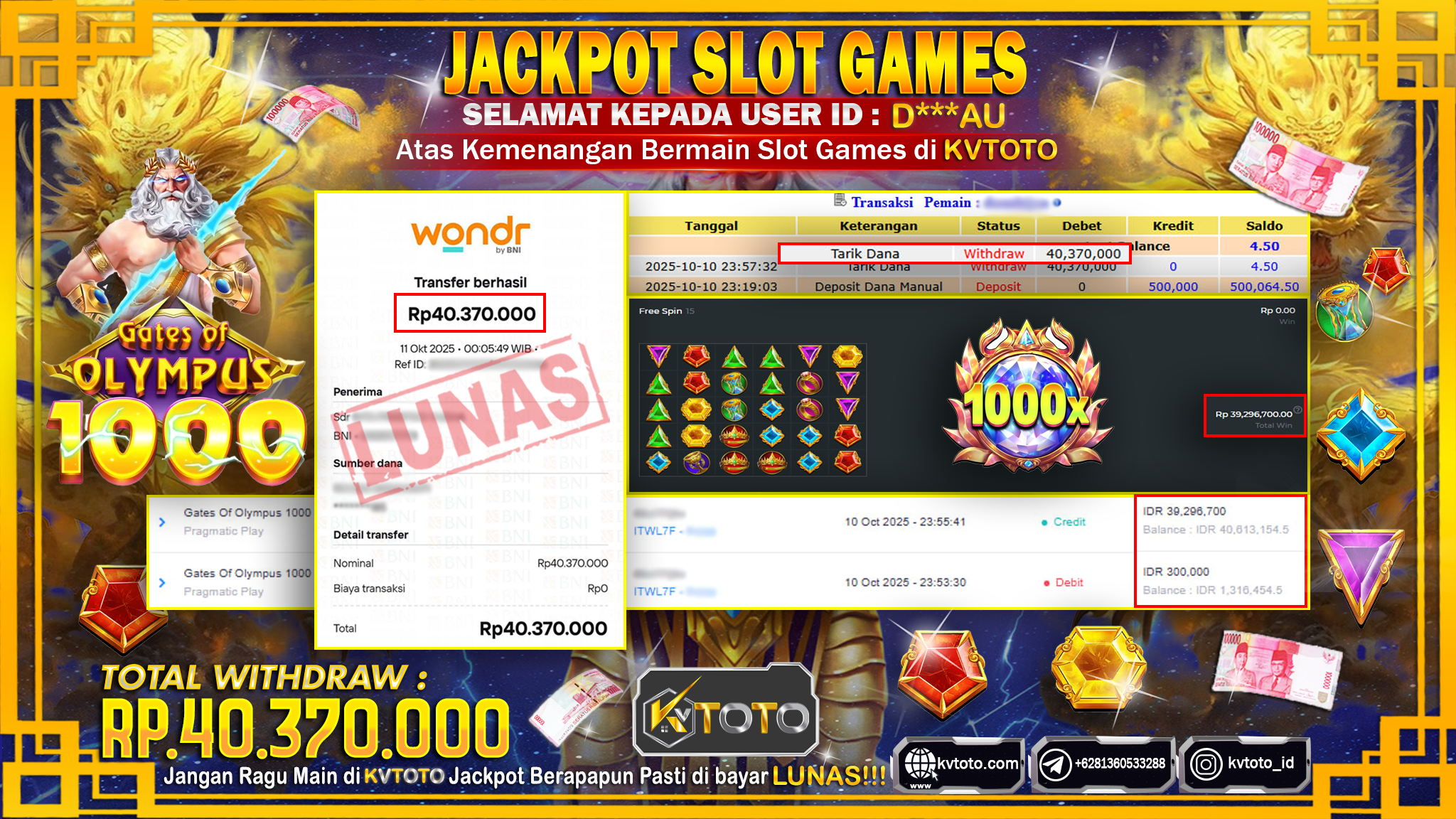✨ JACKPOT Di SLOT GATES OF OLYMPUS 1000 ✨