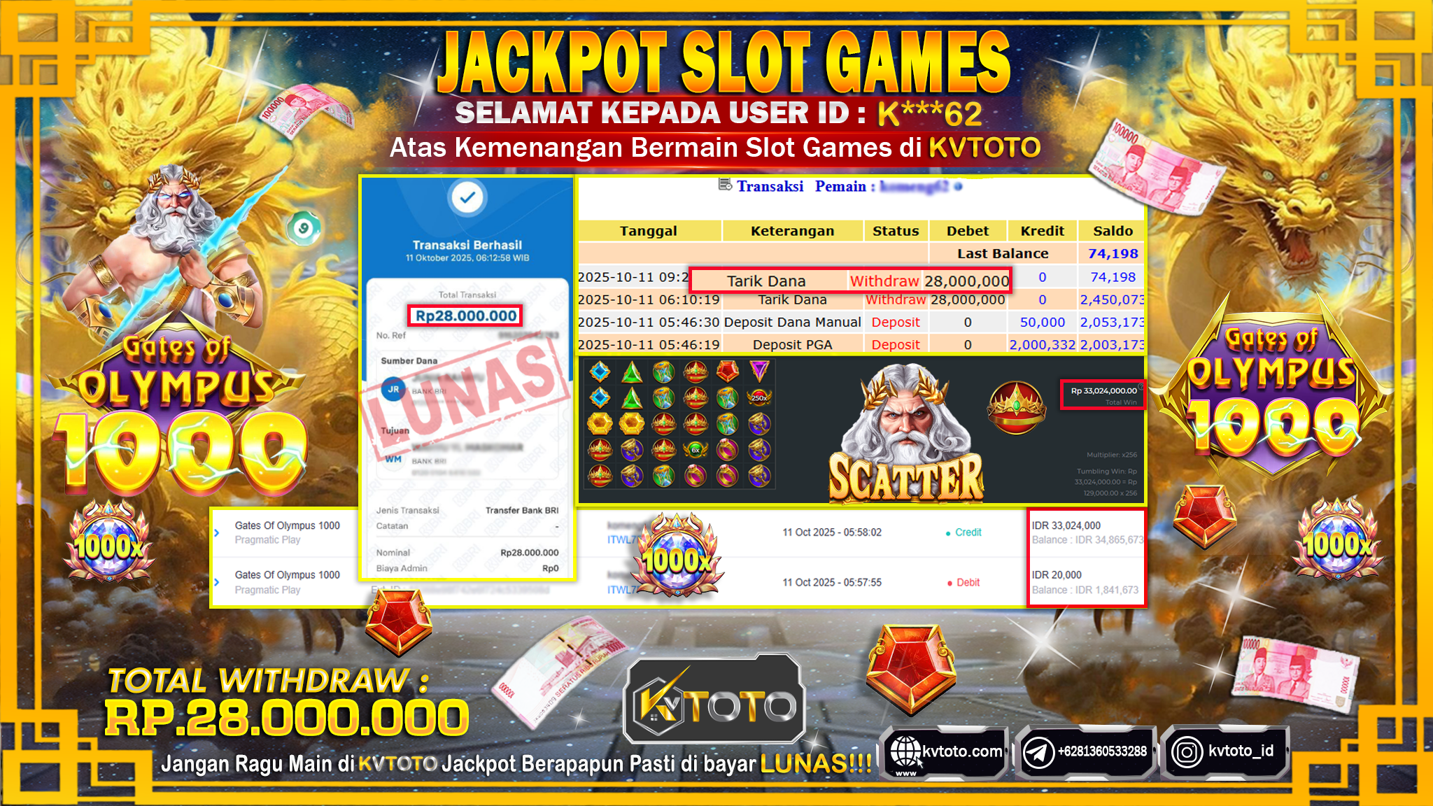 ✨ JACKPOT Di SLOT GATES OF OLYMPUS 1000 ✨