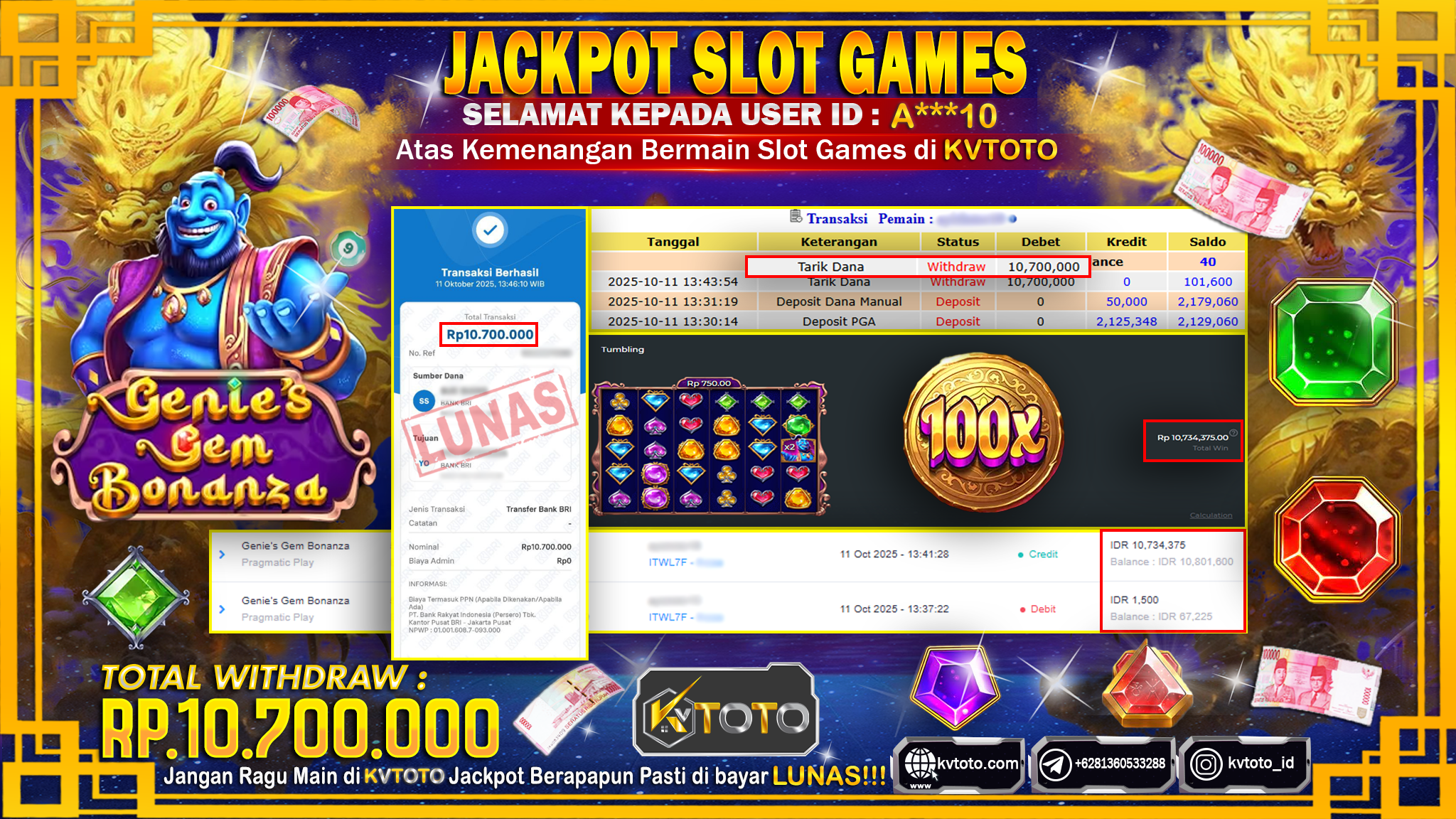 ✨ JACKPOT Di SLOT GENIE'S GEM BONANZA ✨