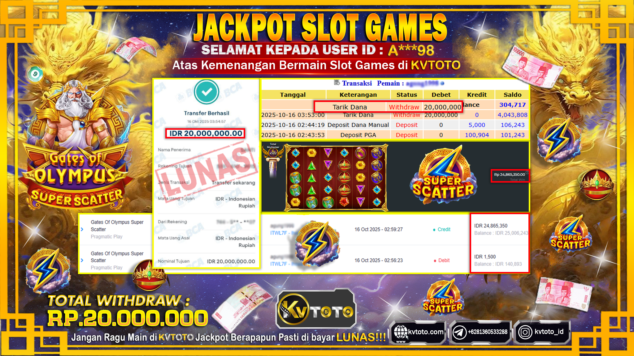 ✨ JACKPOT Di SLOT GATES OF OLYMPUS SUPER SCATTER✨
