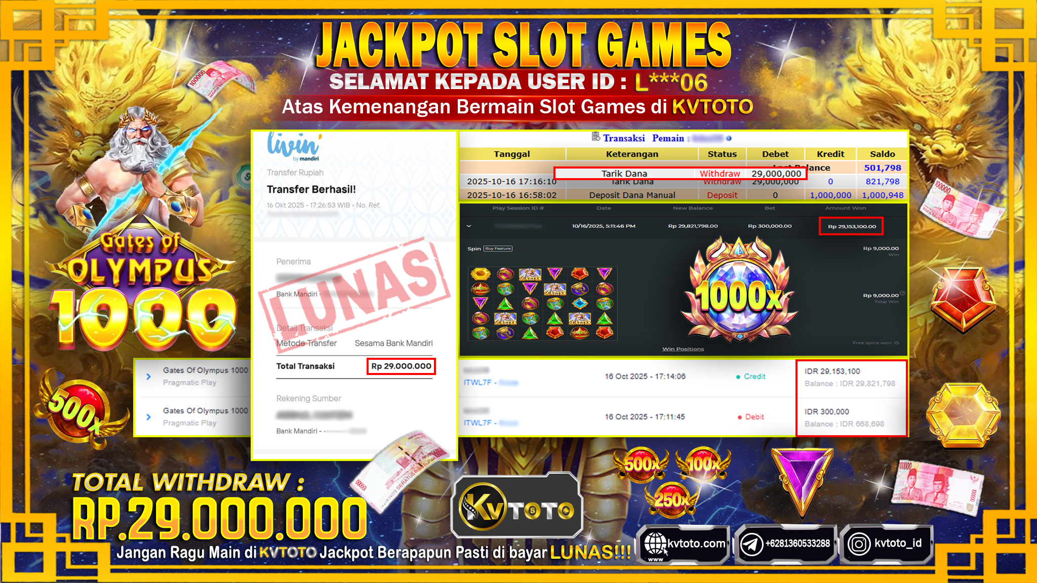 ✨ JACKPOT Di SLOT GATES OF OLYMPUS 1000 ✨