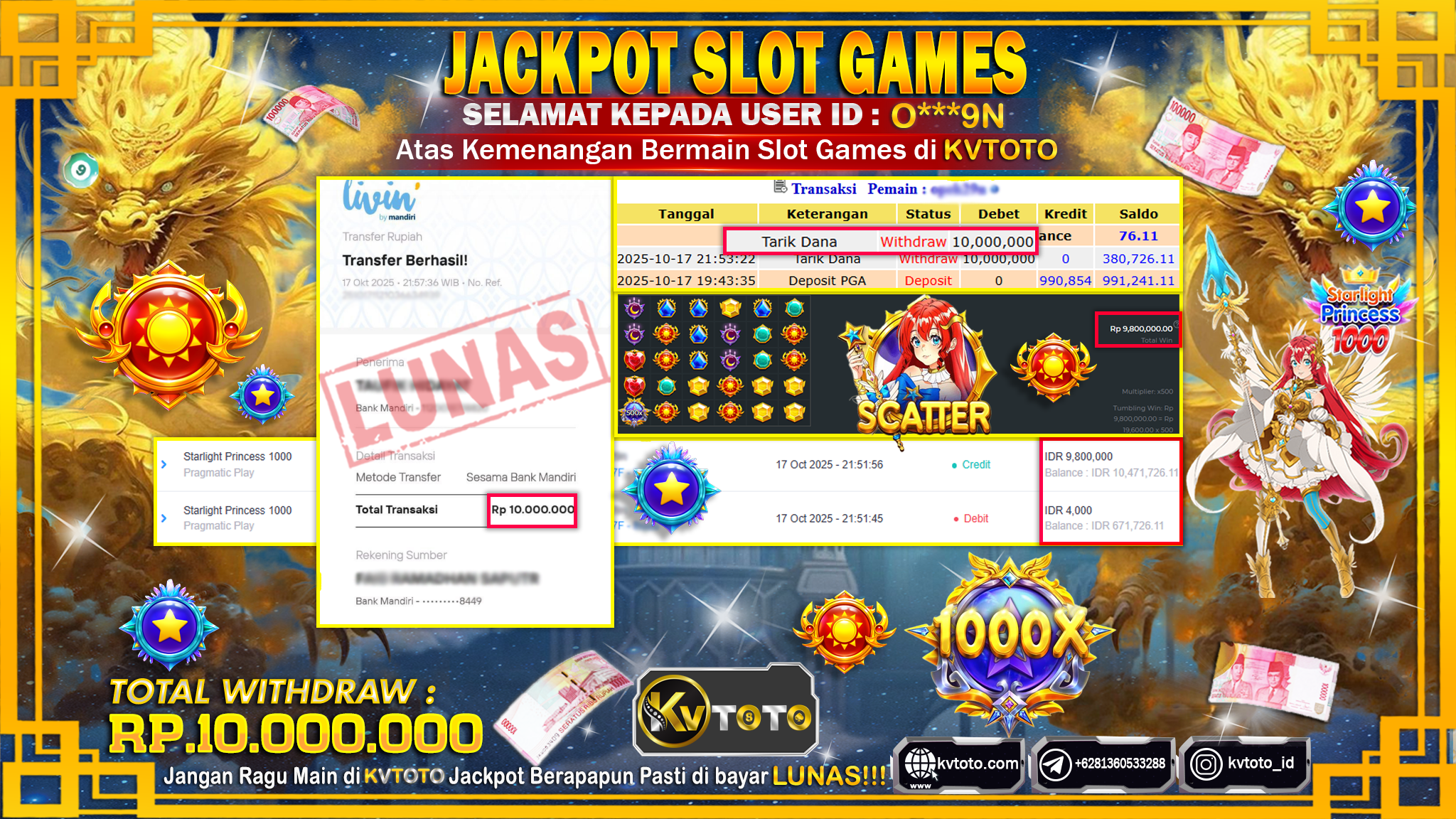 ✨ JACKPOT Di SLOT STARLIGHT PRINCESS 1000✨