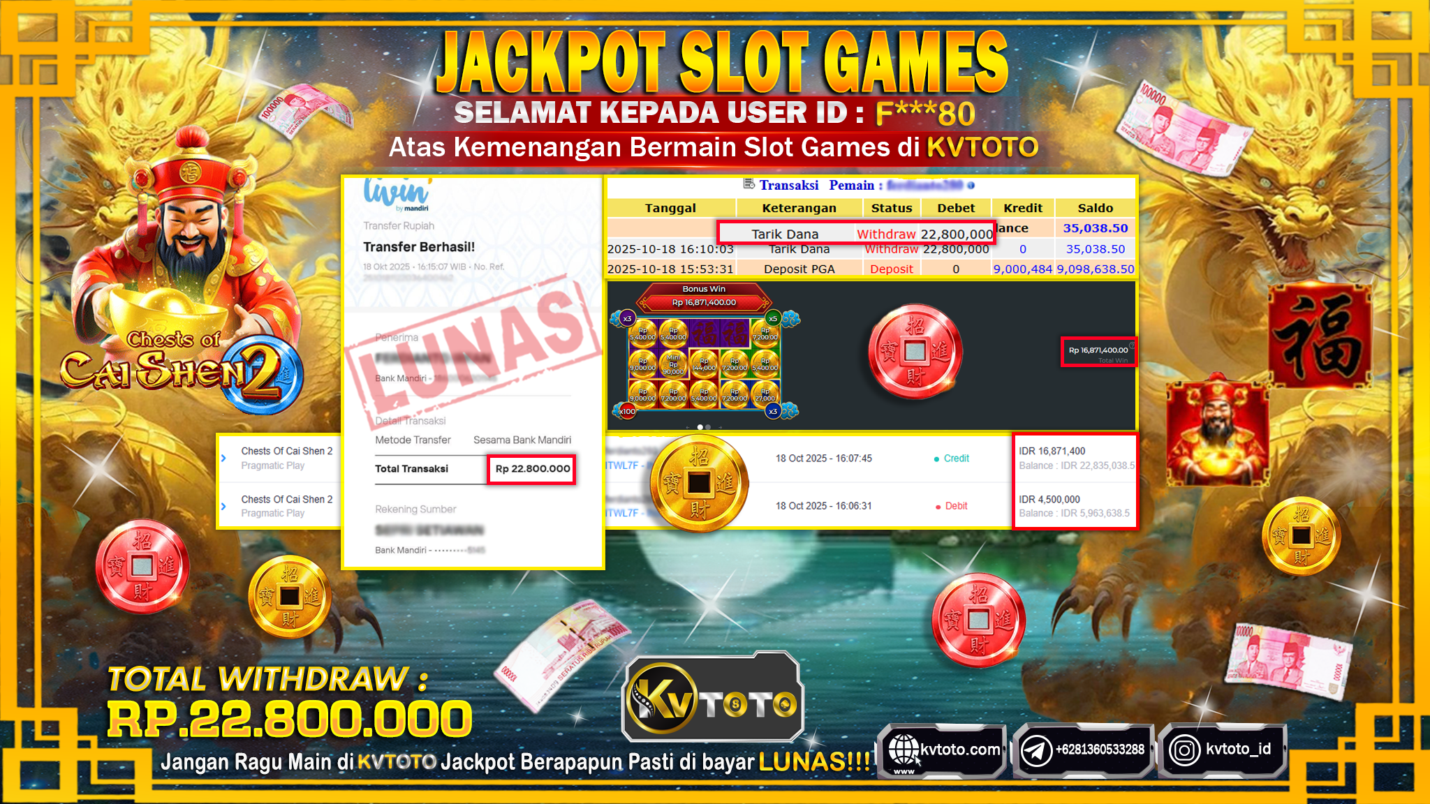 ✨ JACKPOT Di SLOT CHESTS OF CAI SHEN 2✨