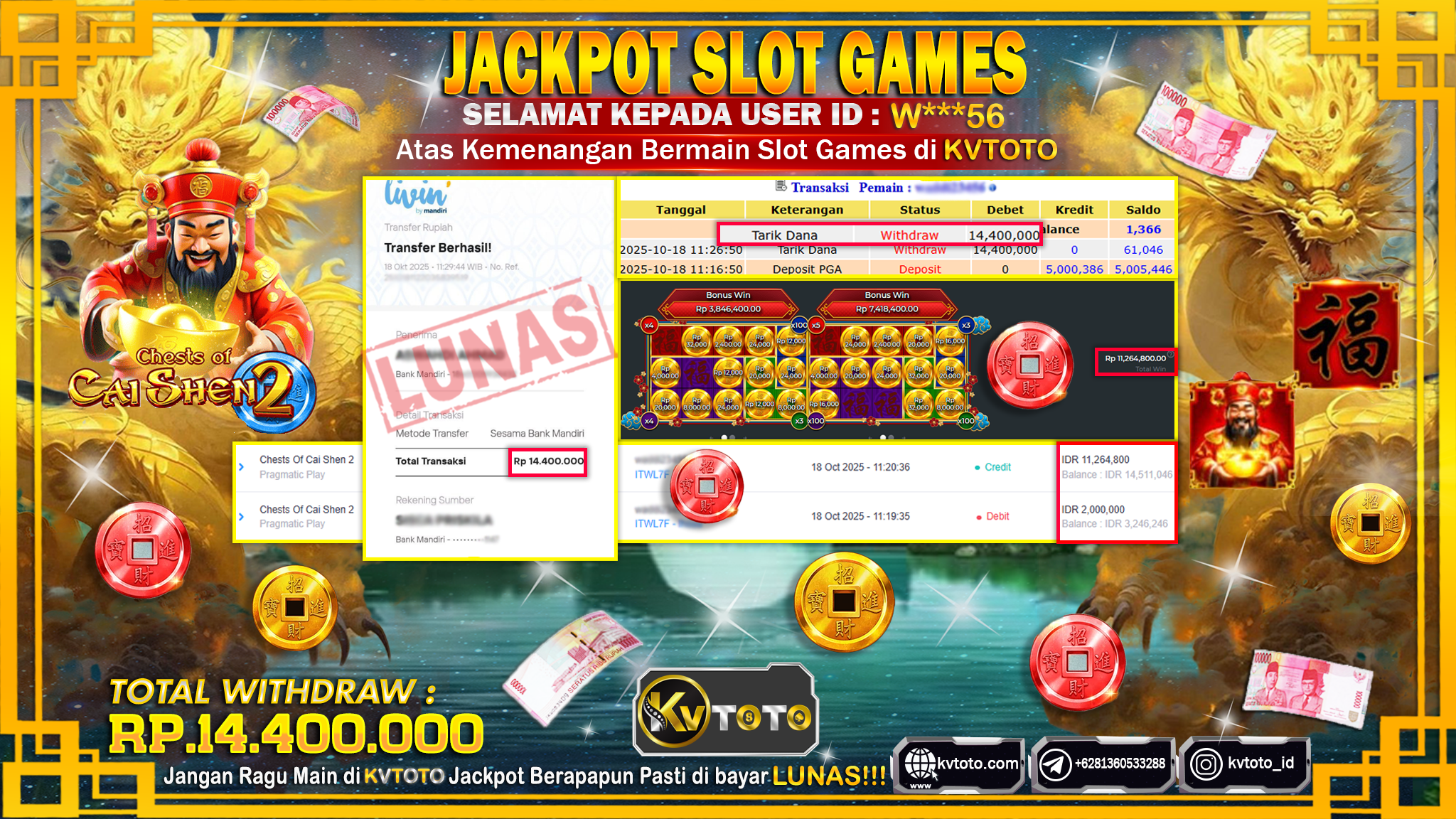 ✨ JACKPOT Di SLOT CHESTS OF CAI SHEN 2✨