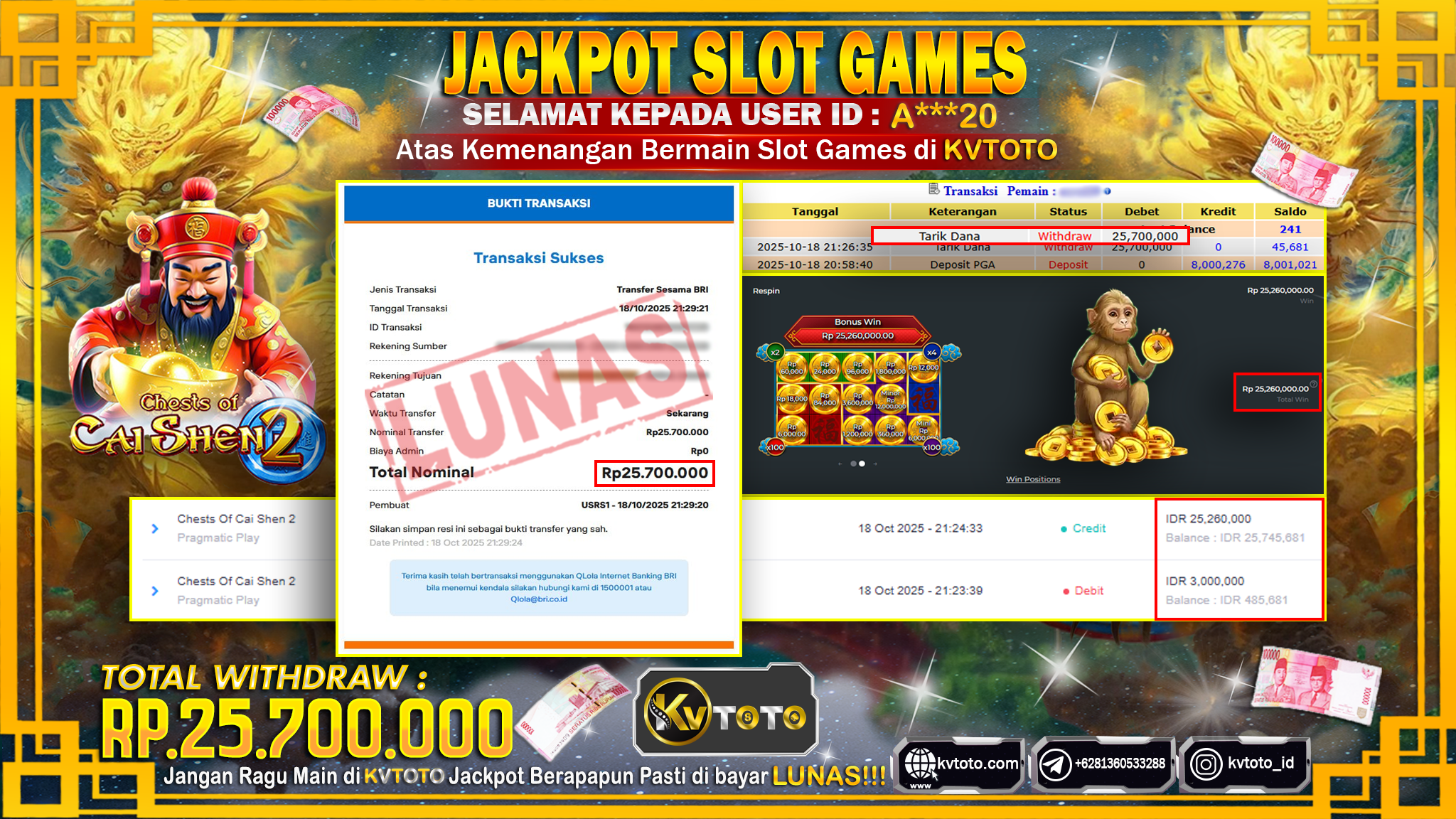 ✨ JACKPOT Di SLOT CHESTS OF CAI SHEN 2 ✨
