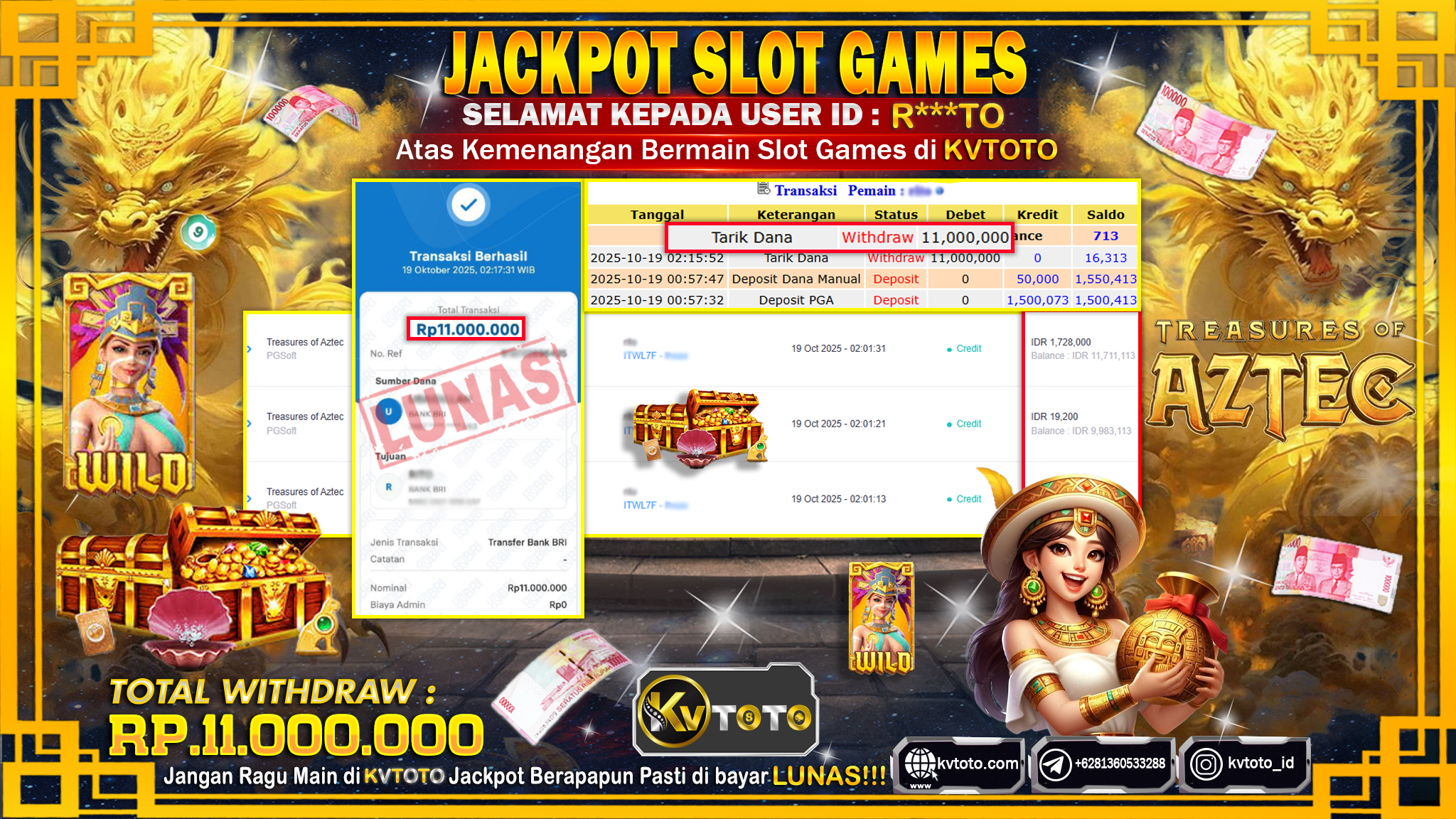 ✨ JACKPOT Di SLOT TREASURES OF AZTEC ✨