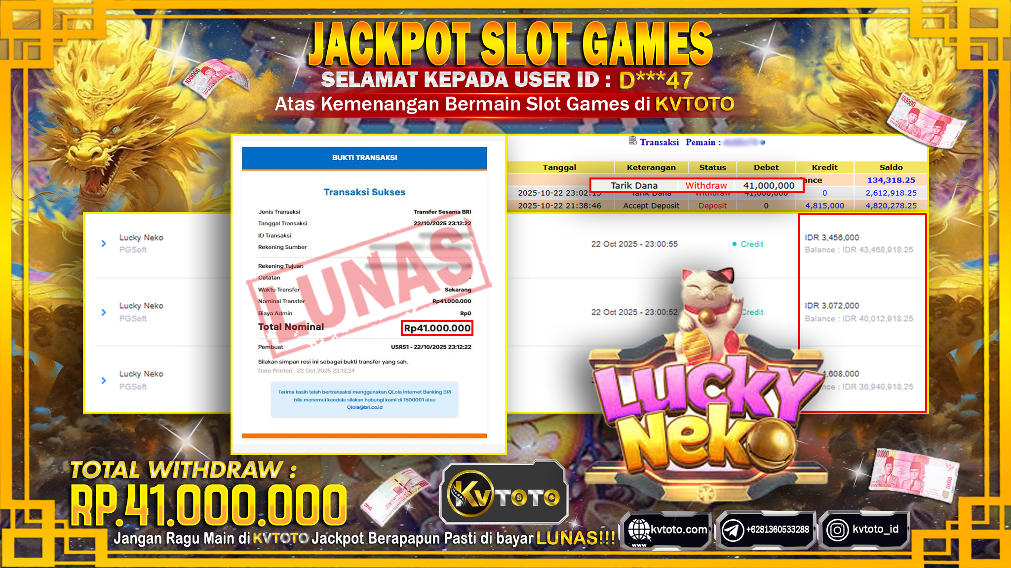 ✨ JACKPOT Di SLOT LUCKY NEKO ✨