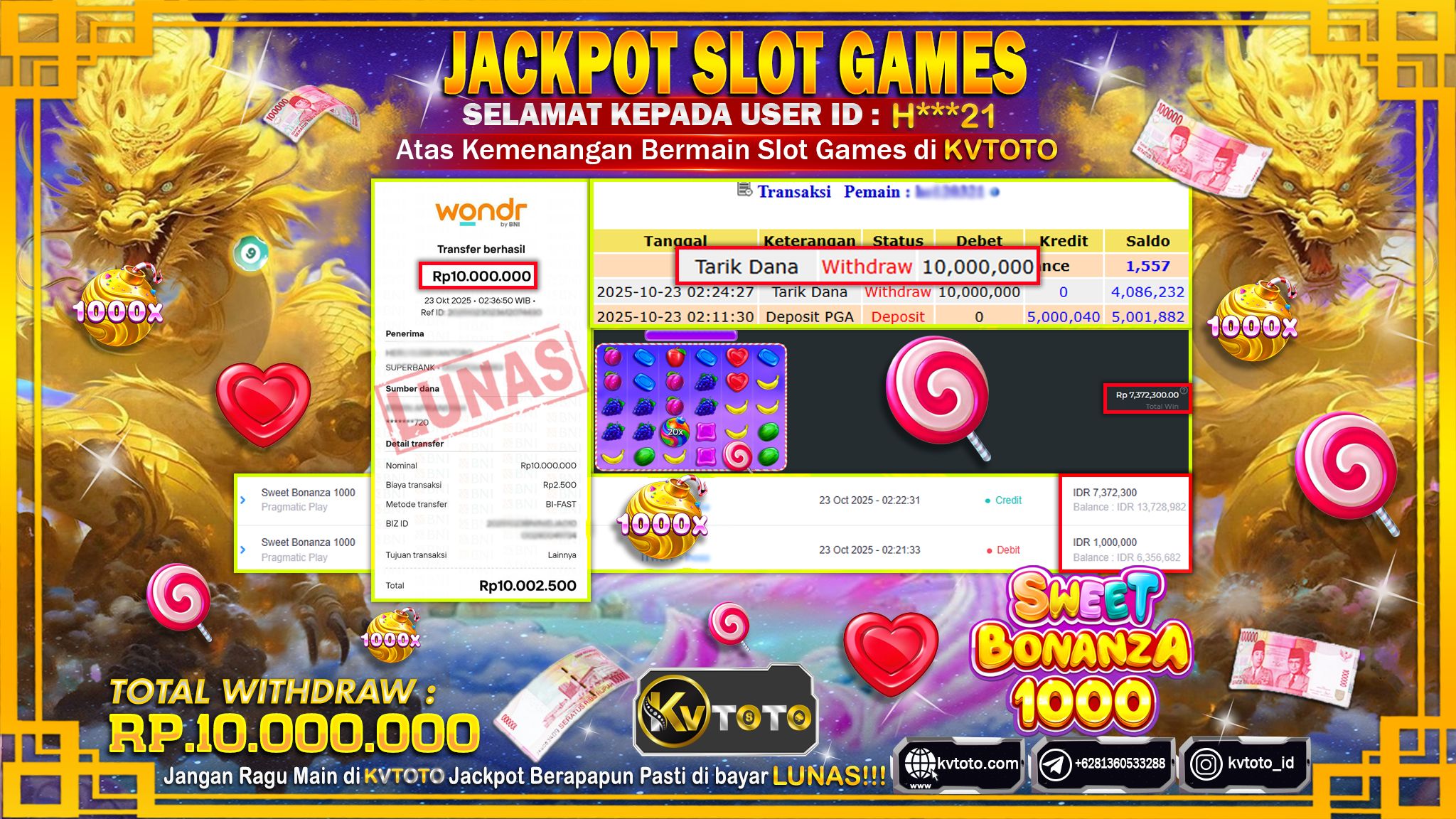 ✨ JACKPOT Di SLOT SWEET BONANZA 1000✨