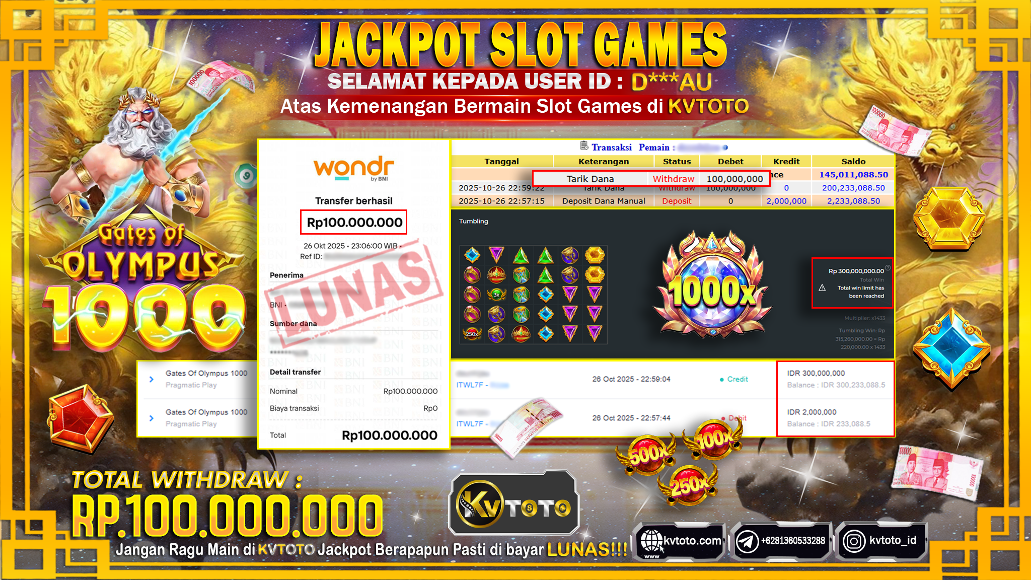 ✨ JACKPOT Di SLOT GATES OF OLYMPUS 1000 ✨