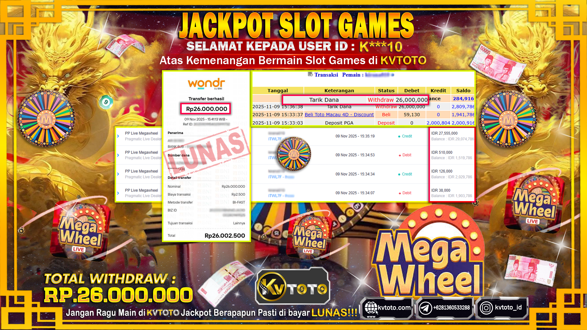 ✨ JACKPOT Di PP LIVE MEGAWHEEL✨