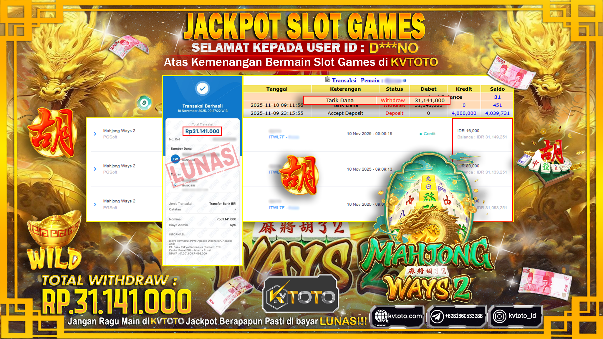 ✨ JACKPOT Di SLOT MAHJONG WAYS 2 ✨