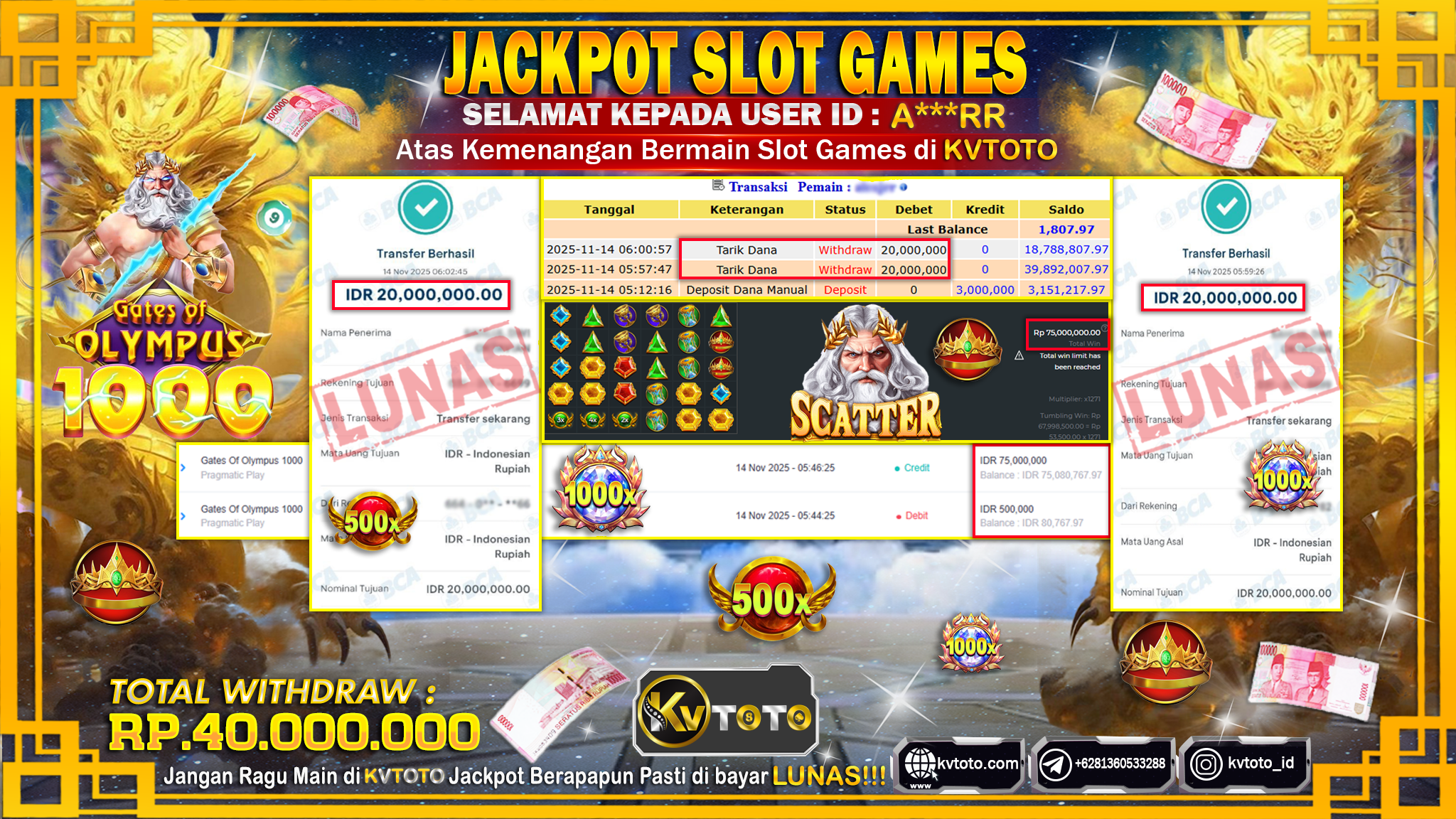 ✨ JACKPOT Di SLOT GATES OF OLYMPUS 1000 ✨