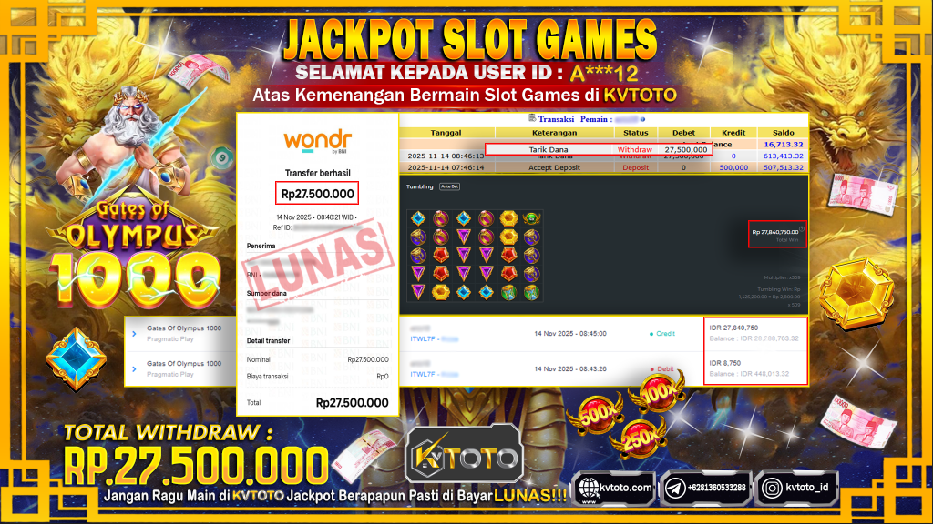 ✨ JACKPOT Di SLOT GATES OF OLYMPUS 1000 ✨
