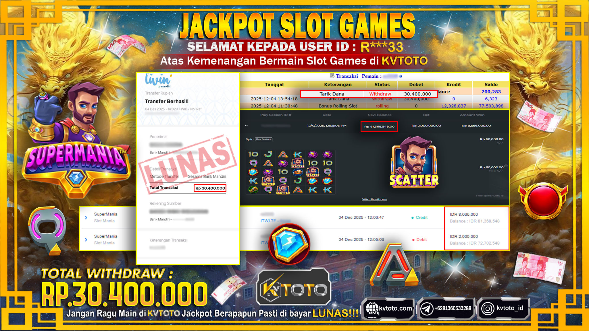✨ JACKPOT Di SLOT SUPERMANIA ✨