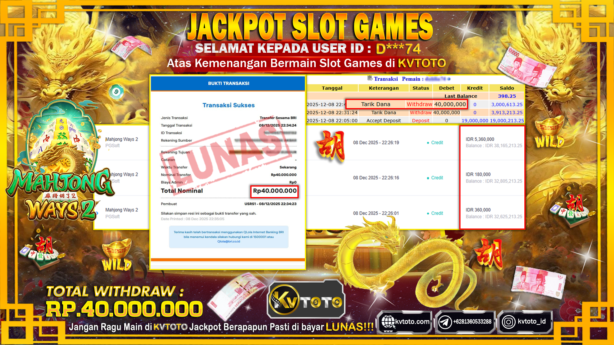 ✨ JACKPOT Di SLOT MAHJONG WAYS 2 ✨