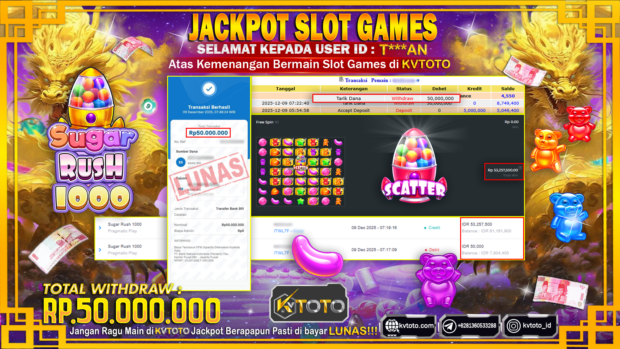 ✨ JACKPOT Di SLOT SUGAR RUSH 1000 ✨