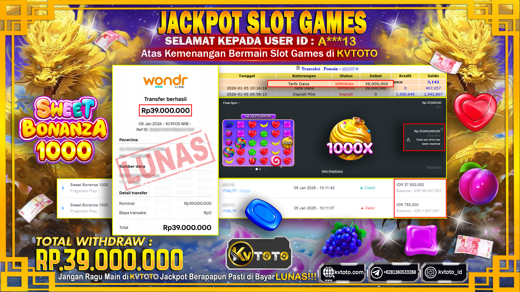 ✨ JACKPOT Di SLOT SWEET BONANZA 1000✨