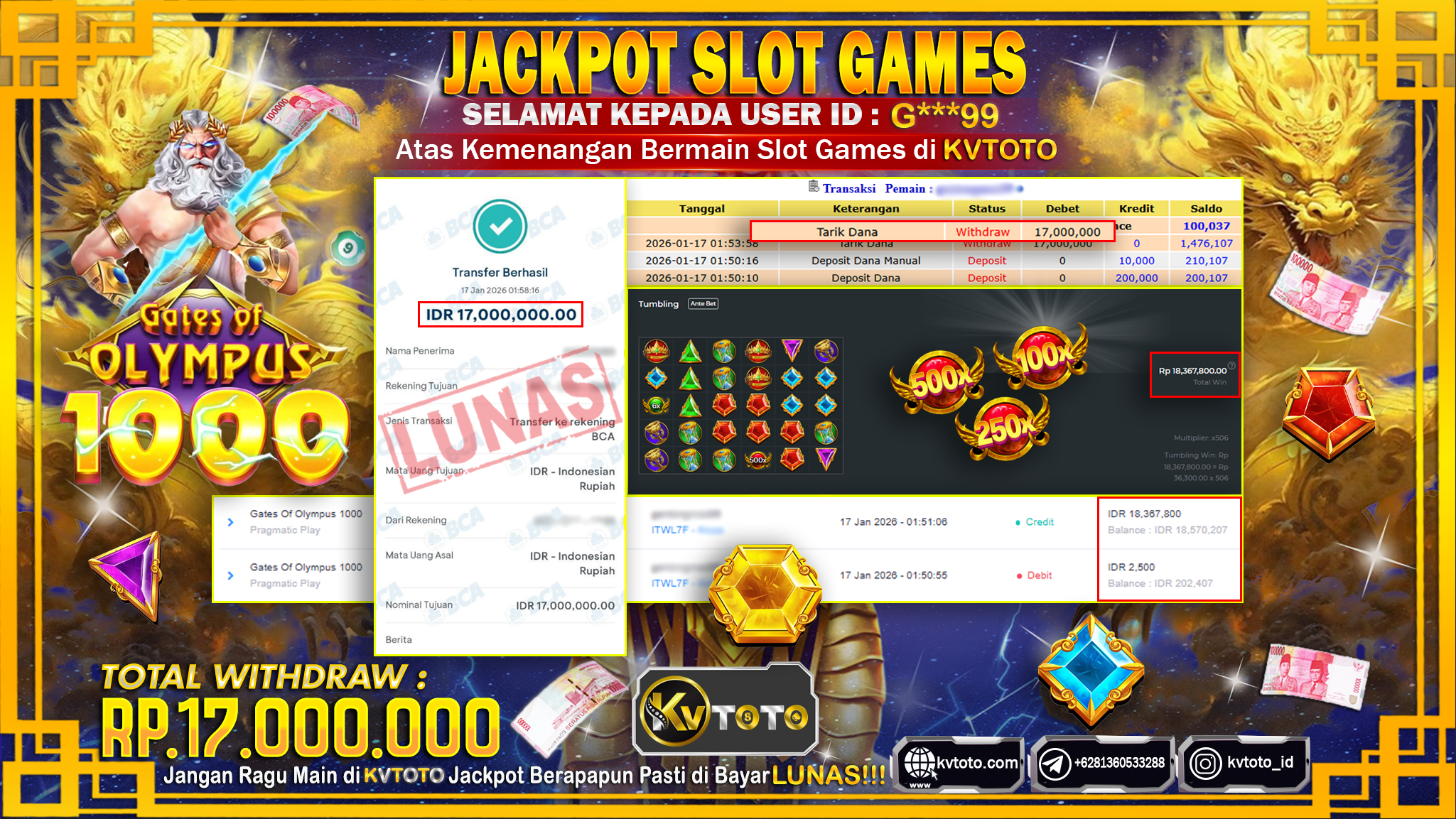 ✨ JACKPOT Di SLOT GATES OF OLYMPUS 1000 ✨