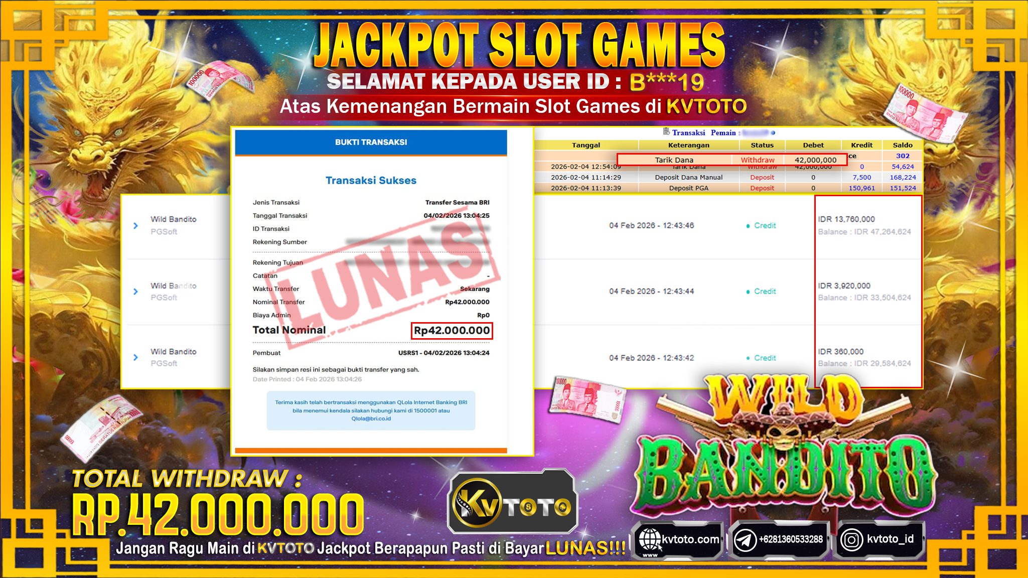 ✨ JACKPOT Di SLOT WILD BANDITO✨