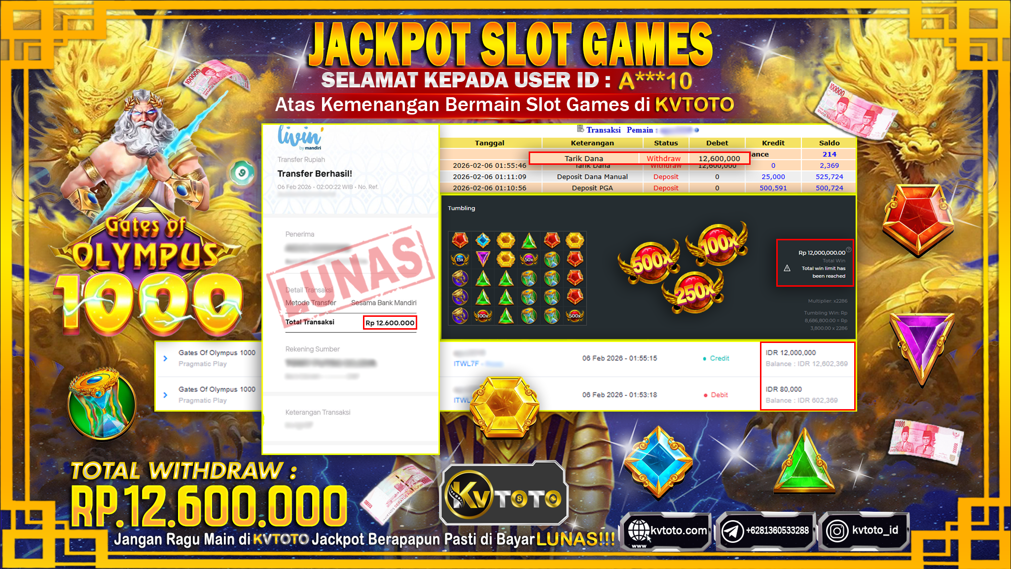 ✨ JACKPOT Di SLOT GATES OF OLYMPUS 1000 ✨