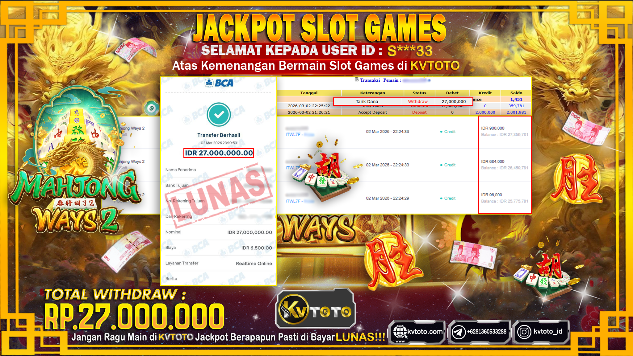 ✨ JACKPOT Di SLOT MAHJONG WAYS 2 ✨