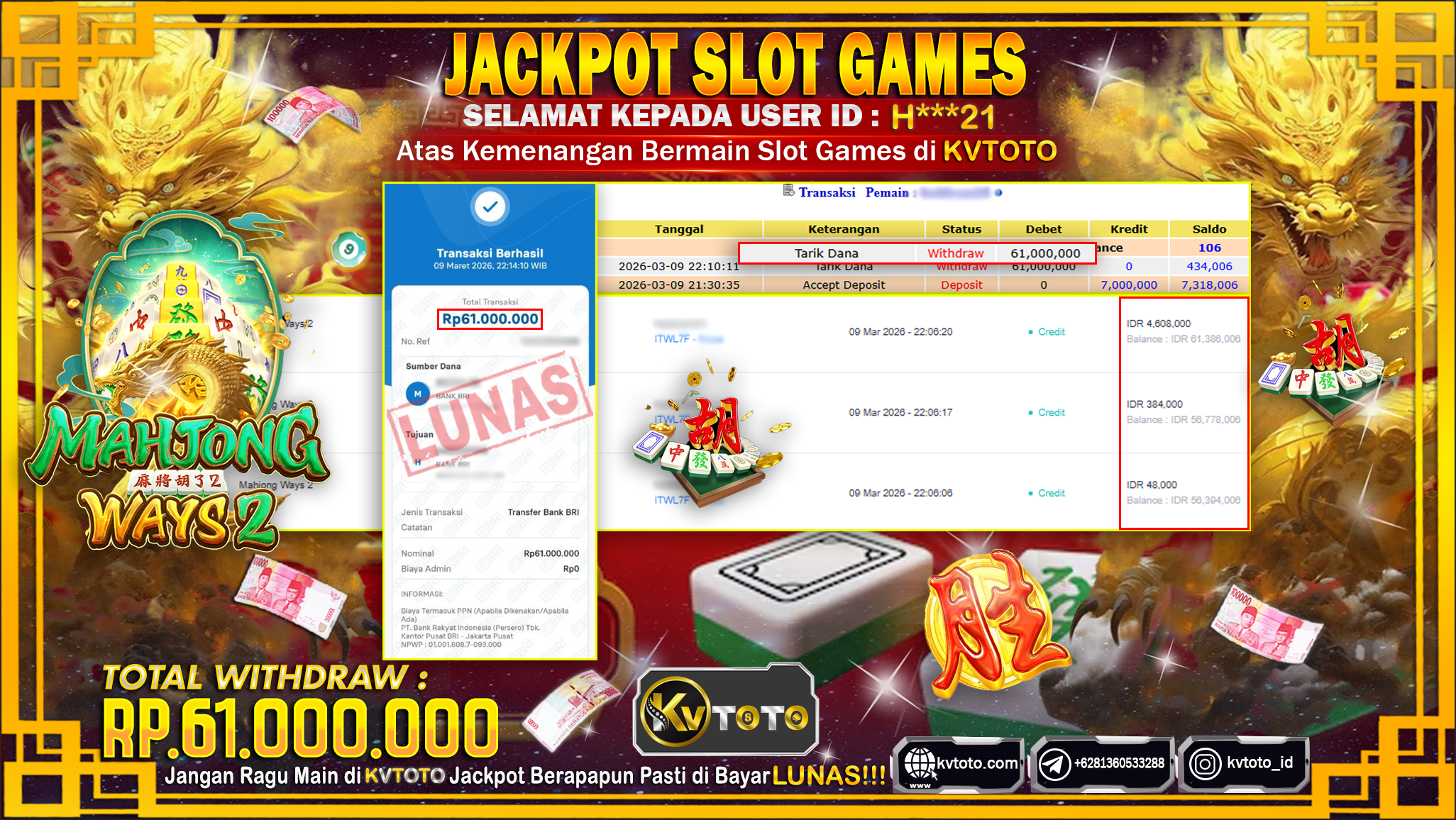 ✨ JACKPOT Di SLOT MAHJONG WAYS 2 ✨