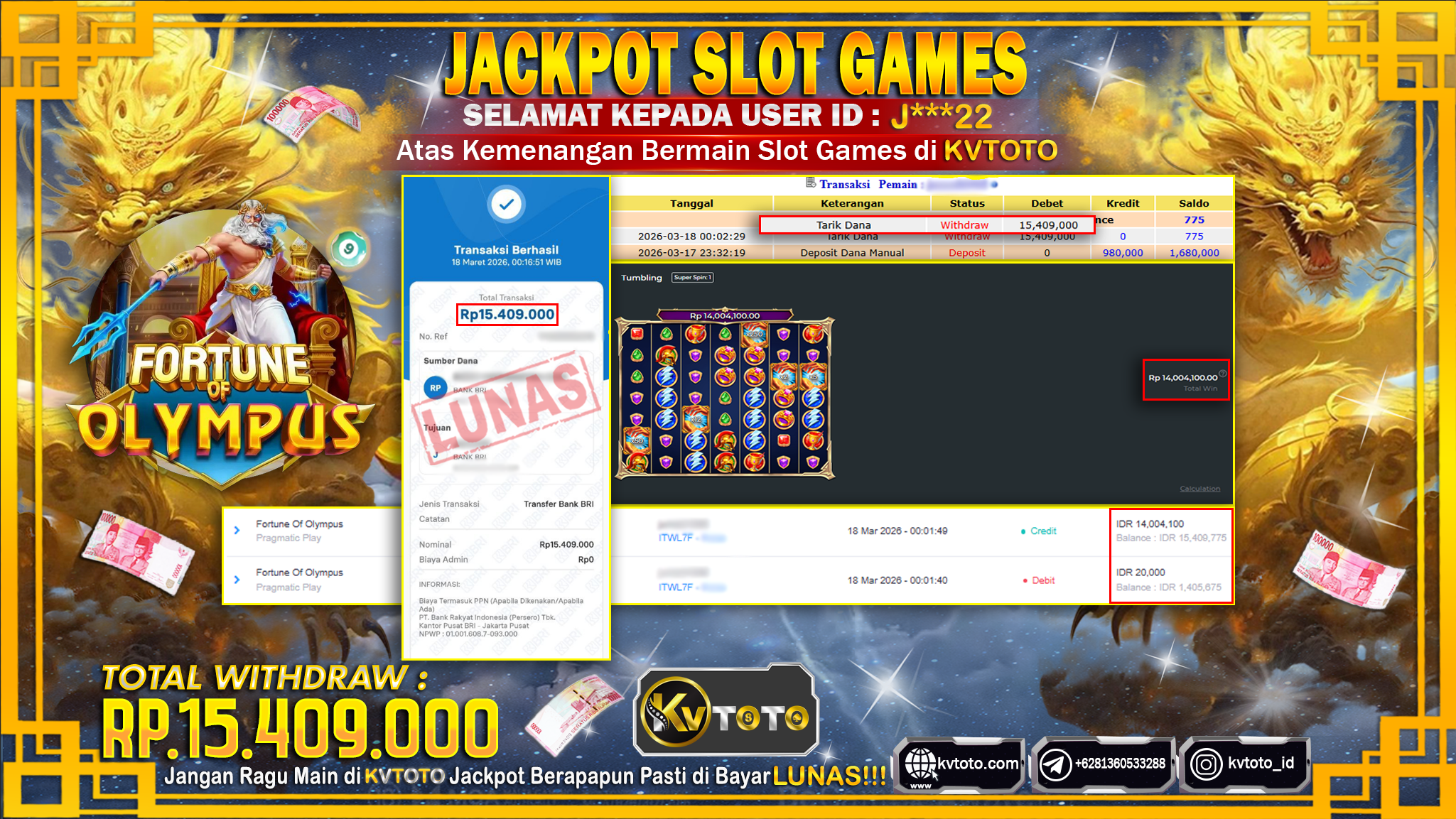 ✨ JACKPOT Di SLOT FORTUNE OF OLYMPUS ✨
