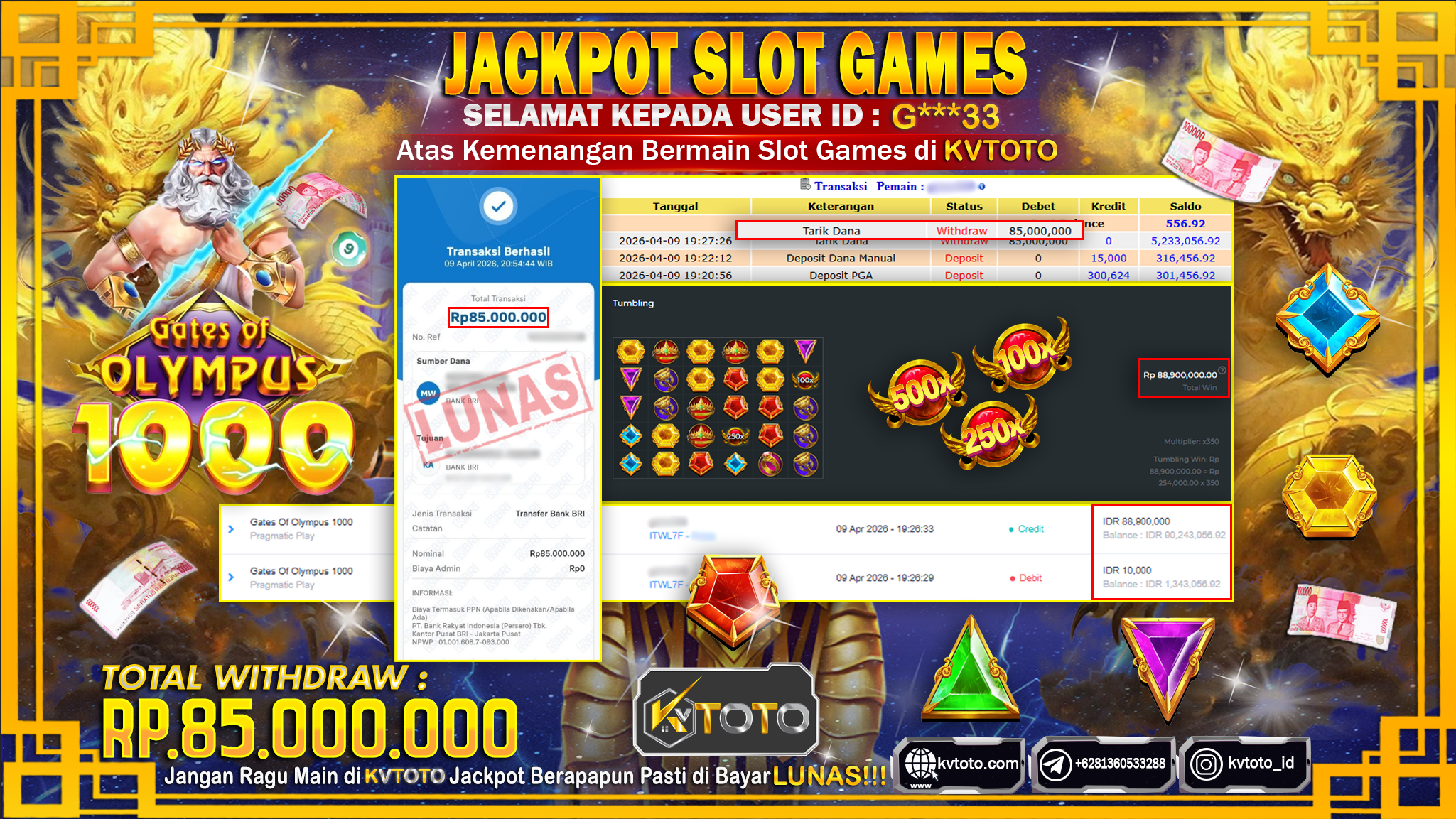 ✨ JACKPOT Di SLOT GATES OF OLYMPUS 1000 ✨