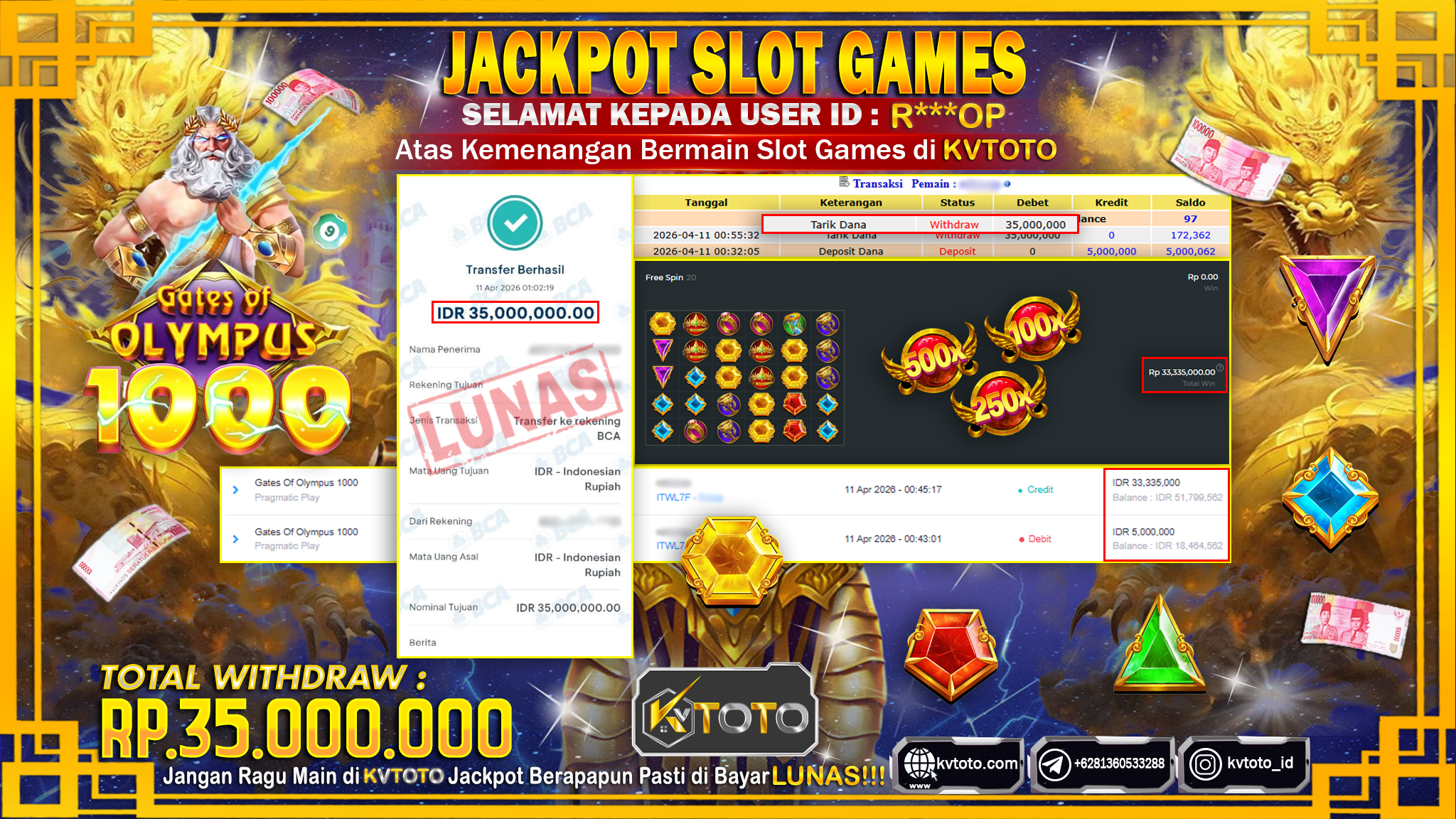 ✨ JACKPOT Di SLOT GATES OF OLYMPUS 1000 ✨