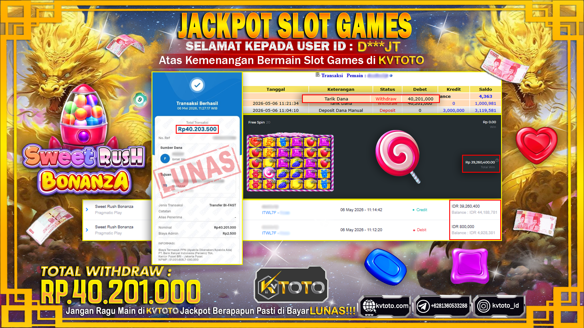 ✨ JACKPOT Di SLOT SWEET RUSH BONANZA ✨