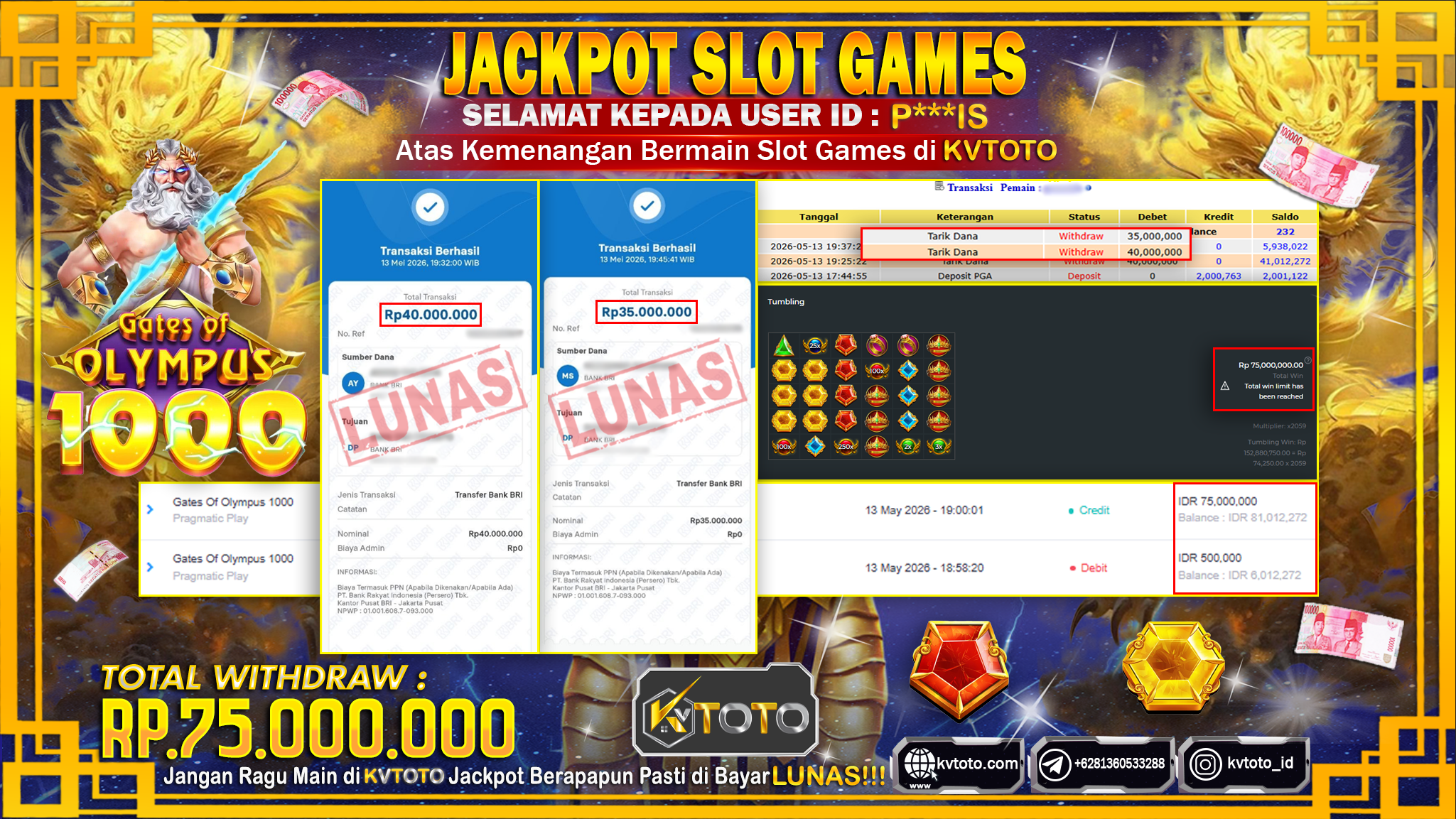 ✨ JACKPOT Di SLOT GATES OF OLYMPUS 1000 ✨