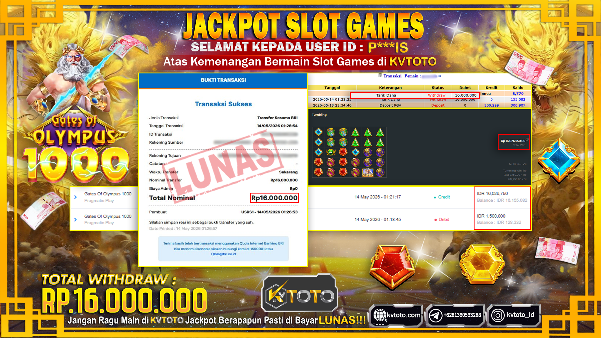 ✨ JACKPOT Di SLOT GATES OF OLYMPUS 1000 ✨