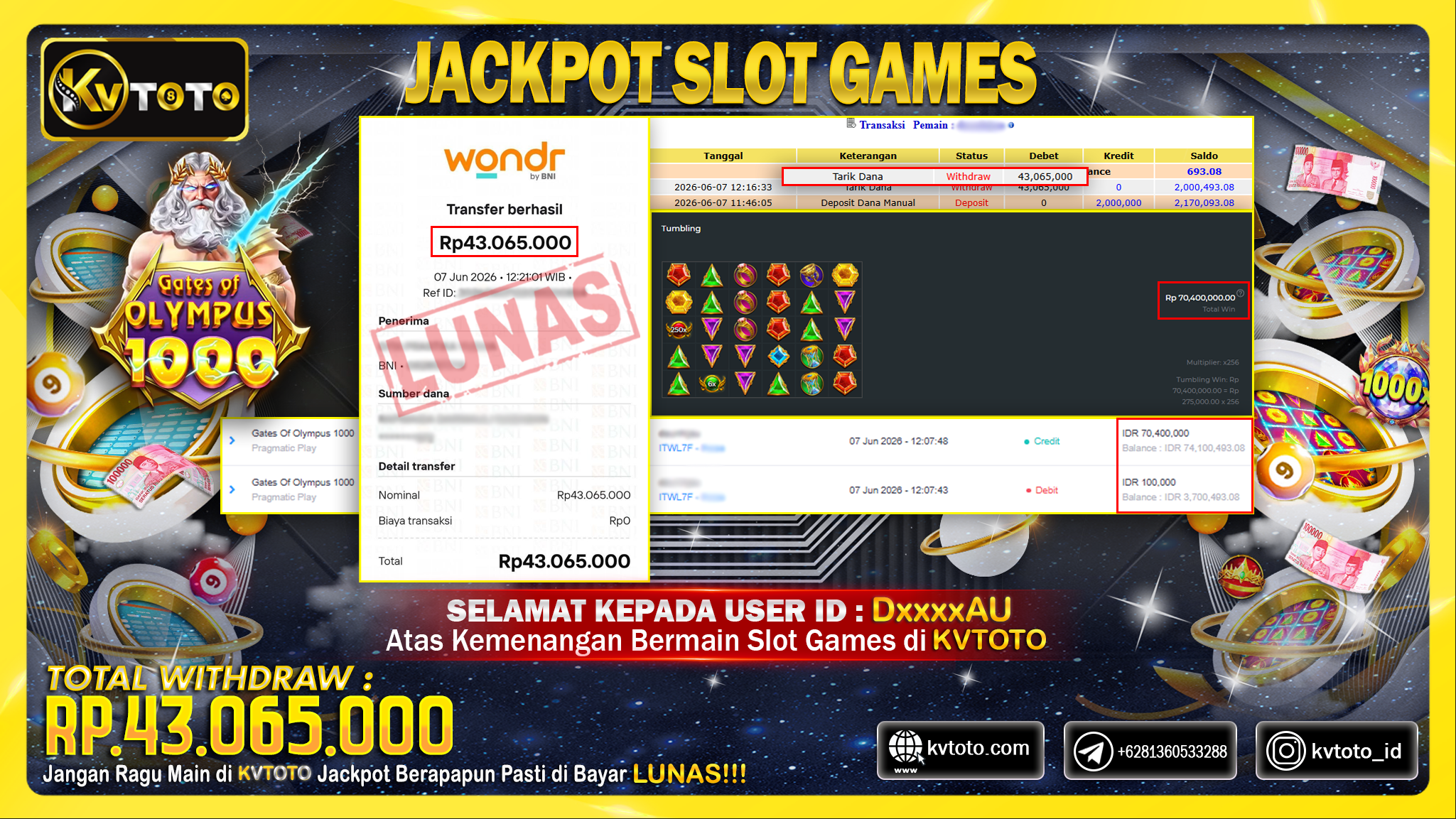 ✨ JACKPOT Di SLOT GATES OF OLYMPUS 1000 ✨