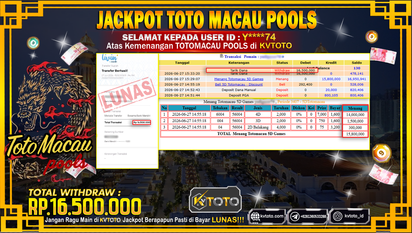 ✨ JACKPOT Di TOTOMACAU POOLS ✨