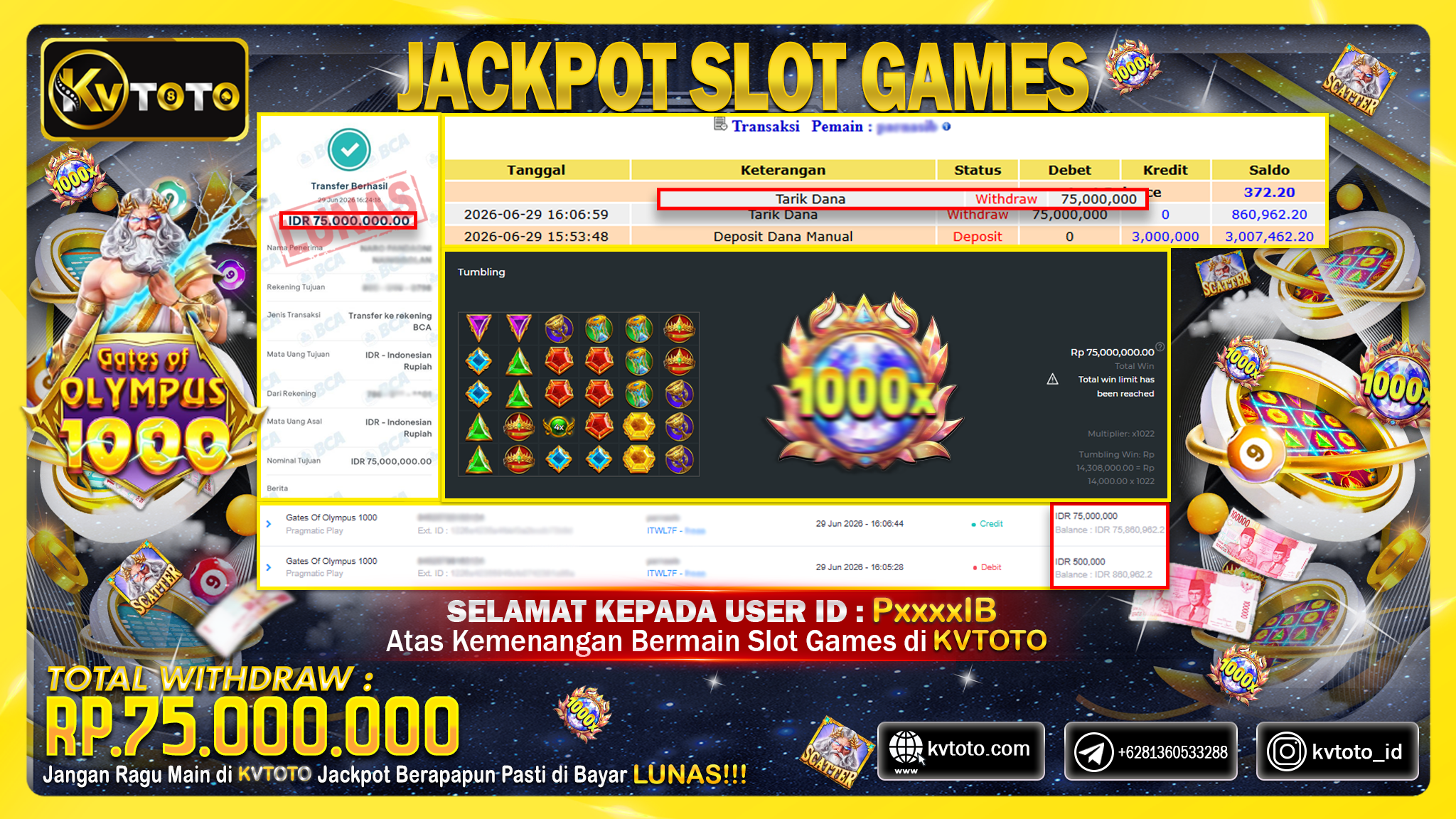 ✨ JACKPOT Di SLOT GATES OF OLYMPUS 1000 ✨