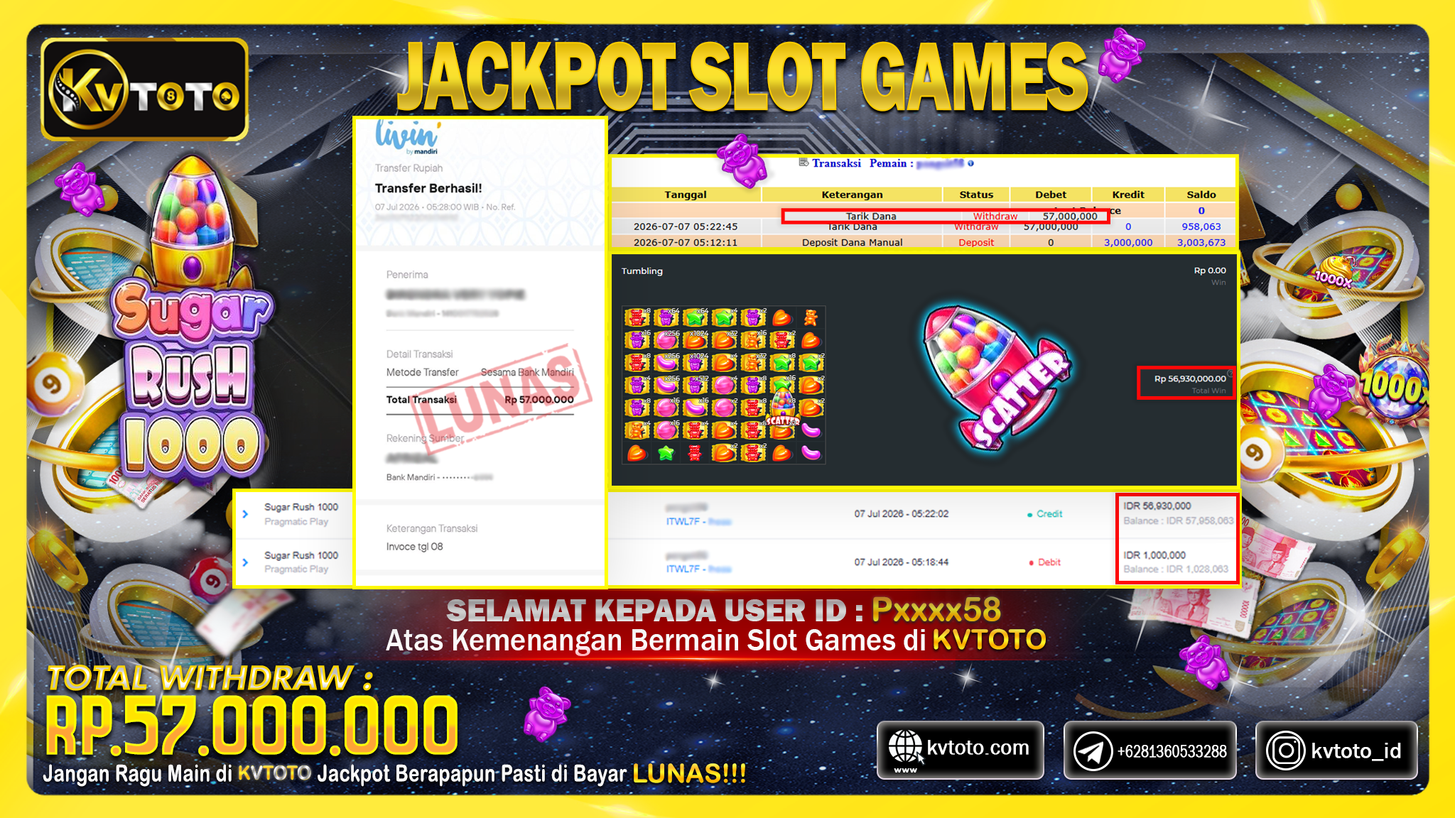 ✨ JACKPOT Di SLOT  SUGAR RUSH 1000✨
