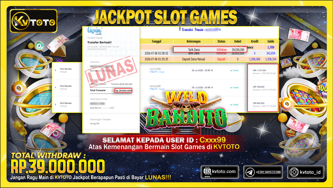 ✨ JACKPOT Di SLOT  WILD BANDITO✨