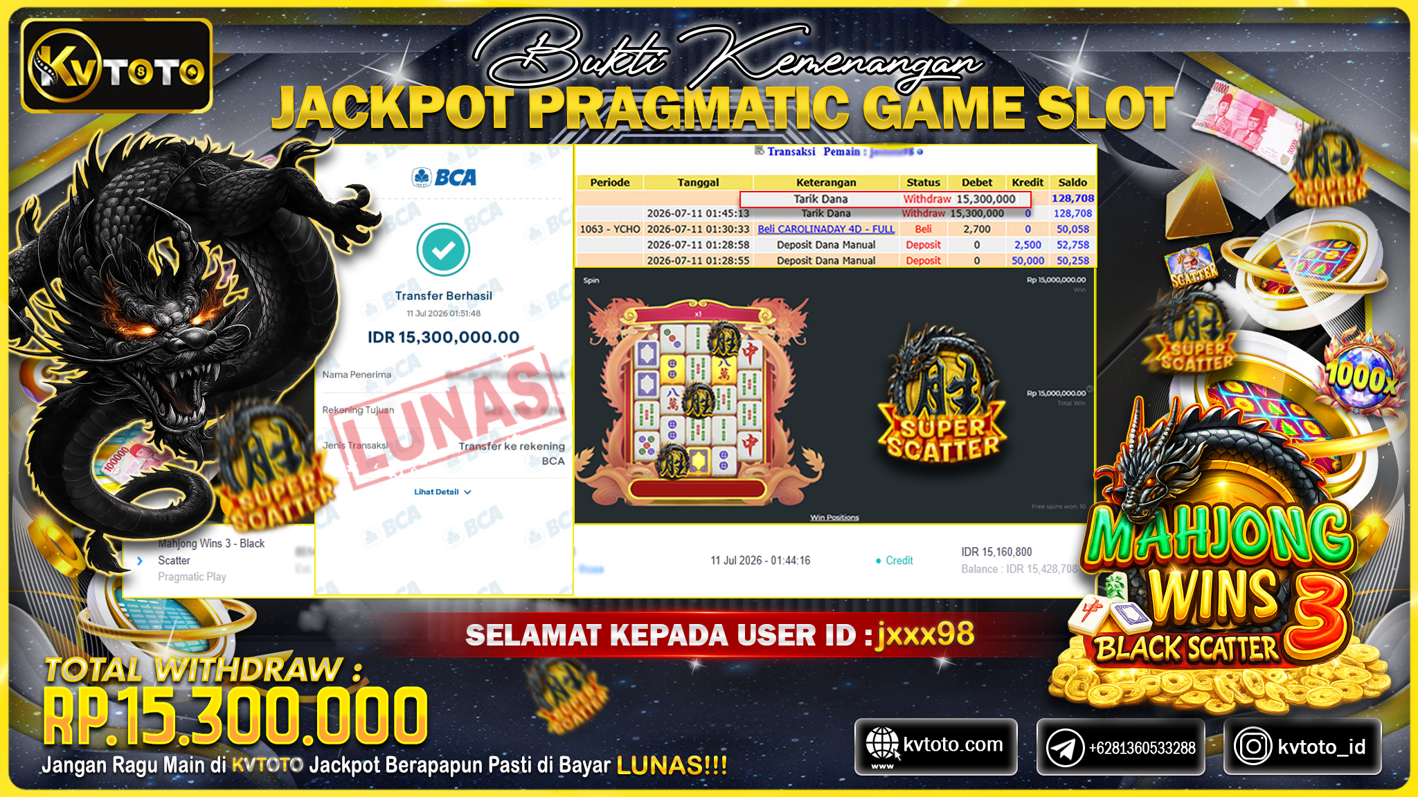 ✨ JACKPOT Di SLOT  MAHJONG WINS 3 BLACK SCATTER✨