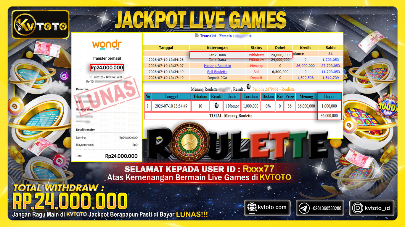 ✨ JACKPOT Di LIVE GAMES ROULETTE✨
