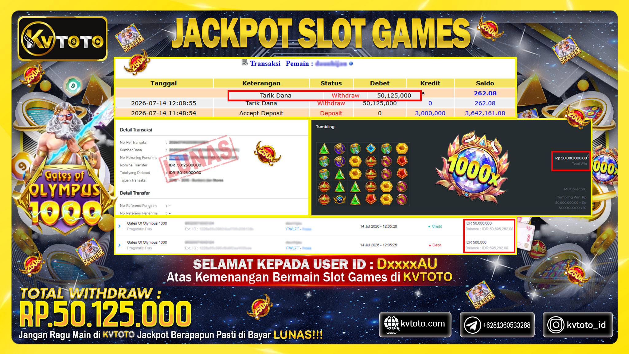 ✨ JACKPOT Di SLOT  GATES OF OLYMPUS 1000✨