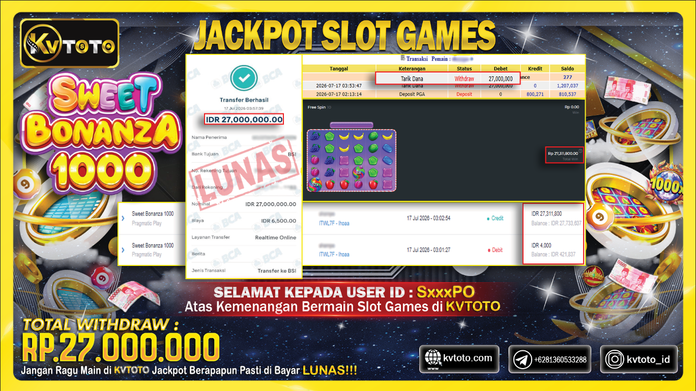 ✨ JACKPOT Di  SWEET  BONANZA 1000✨