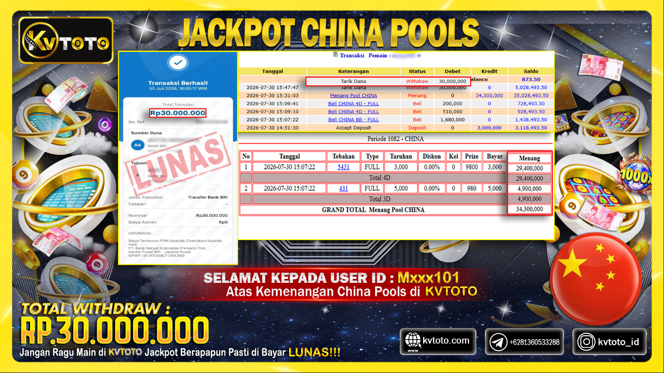 ✨ JACKPOT Di PERMAINAN CHINA POOLS ✨