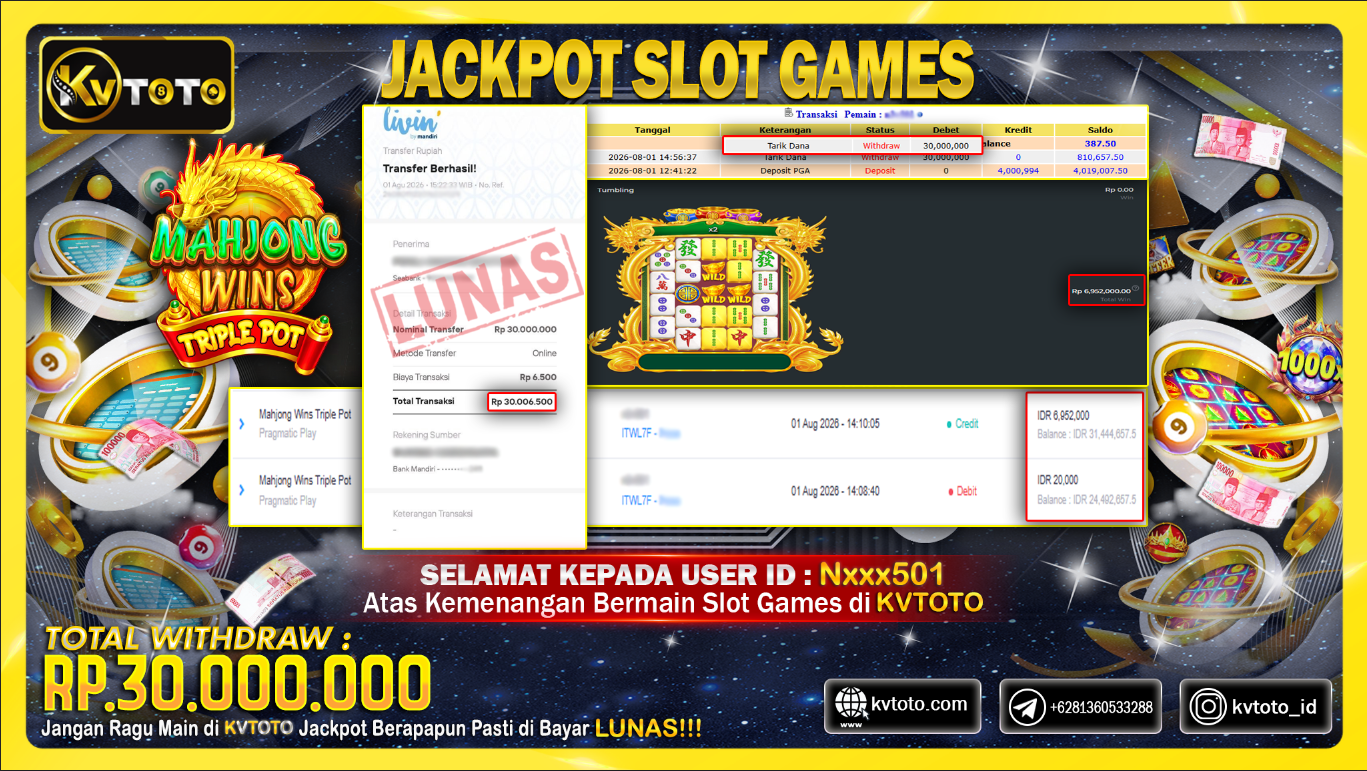 ✨ JACKPOT Di PERMAINAN MAHJONG WINS TRIPLE POT   ✨