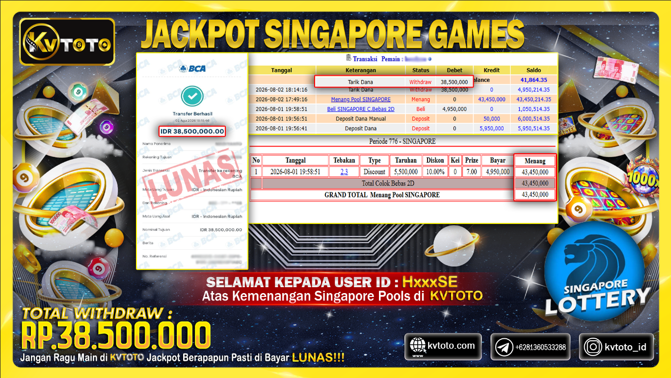 ✨ JACKPOT Di PERMAINAN SINGAPORE POOLS  ✨
