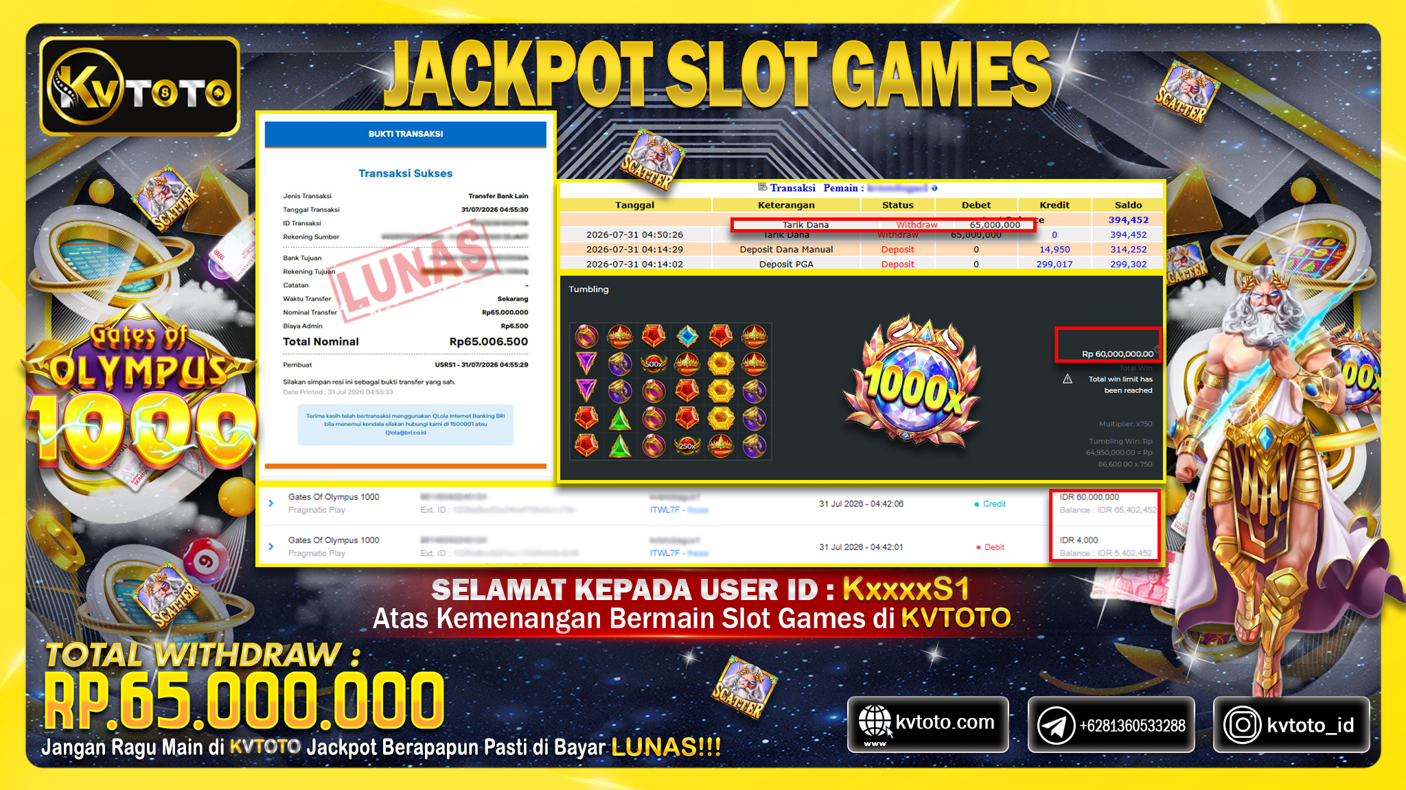 ✨ JACKPOT Di SLOT GATES OF OLYMPUS 1000 ✨