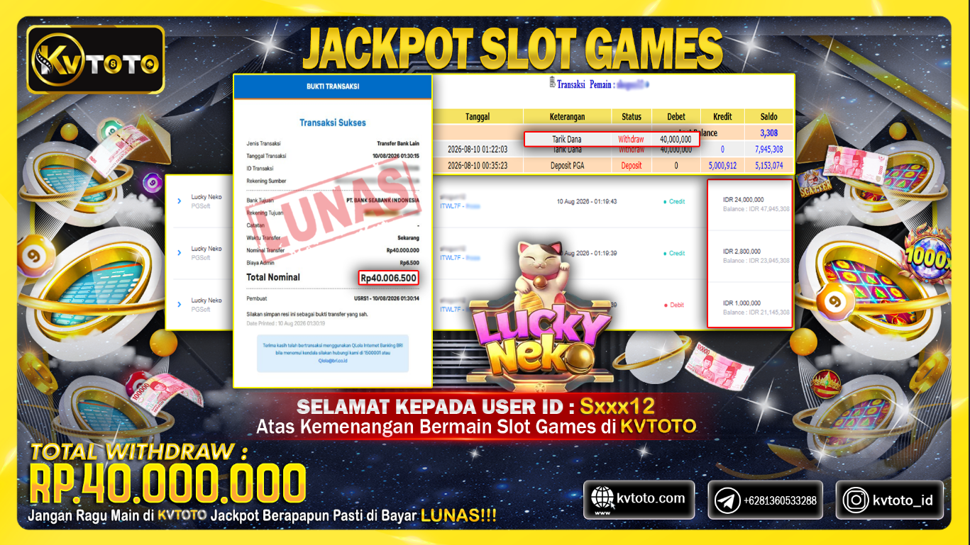 ✨ JACKPOT Di PERMAINAN LUCKY NEKO ✨