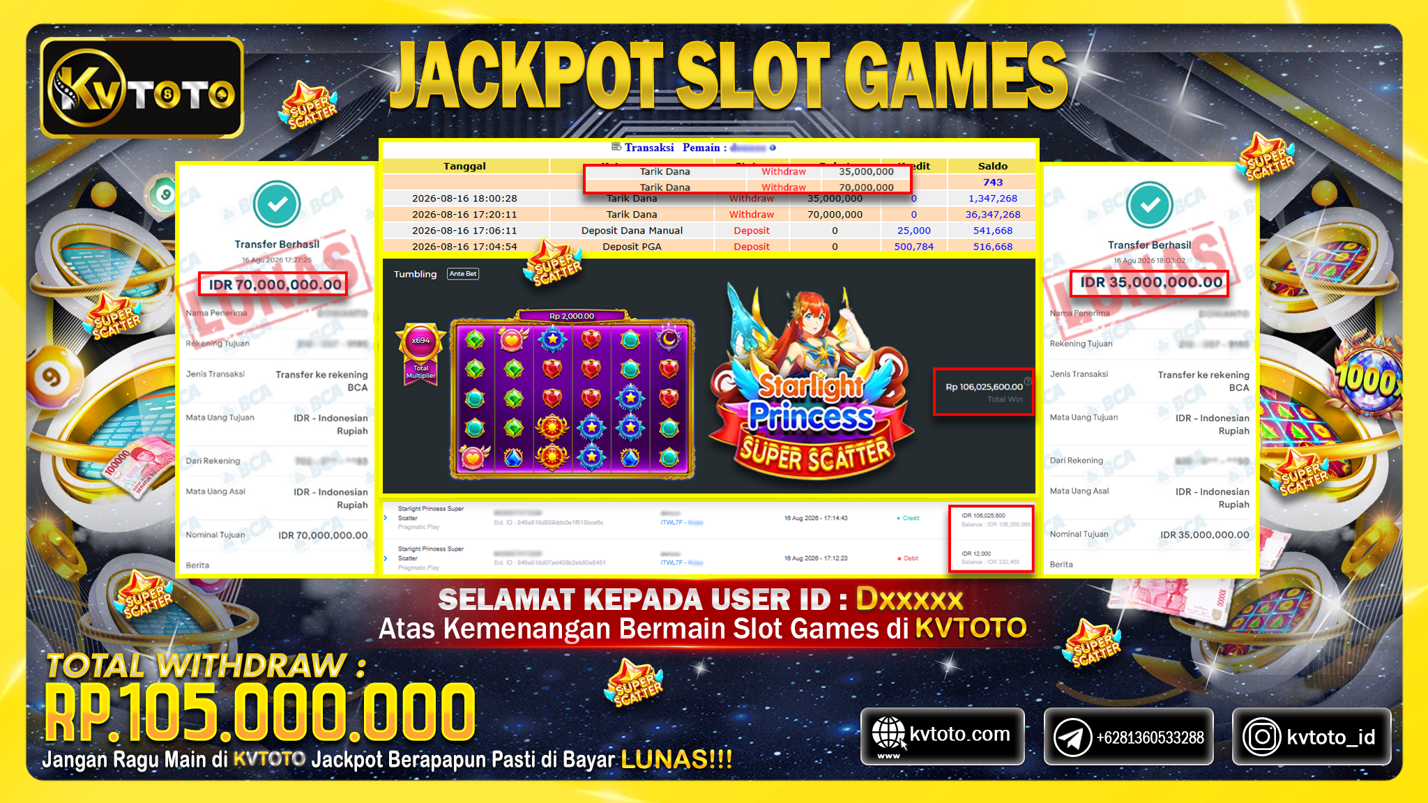 ✨ JACKPOT Di PERMAINAN STARLIGHT PRINCESS SUPER SCATTER✨