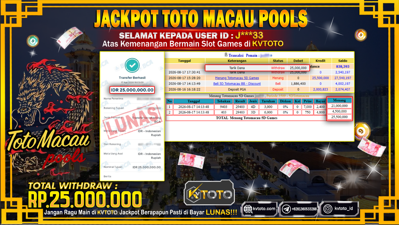 ✨ JACKPOT Di PERMAINAN TOTOMACAU POOLS✨