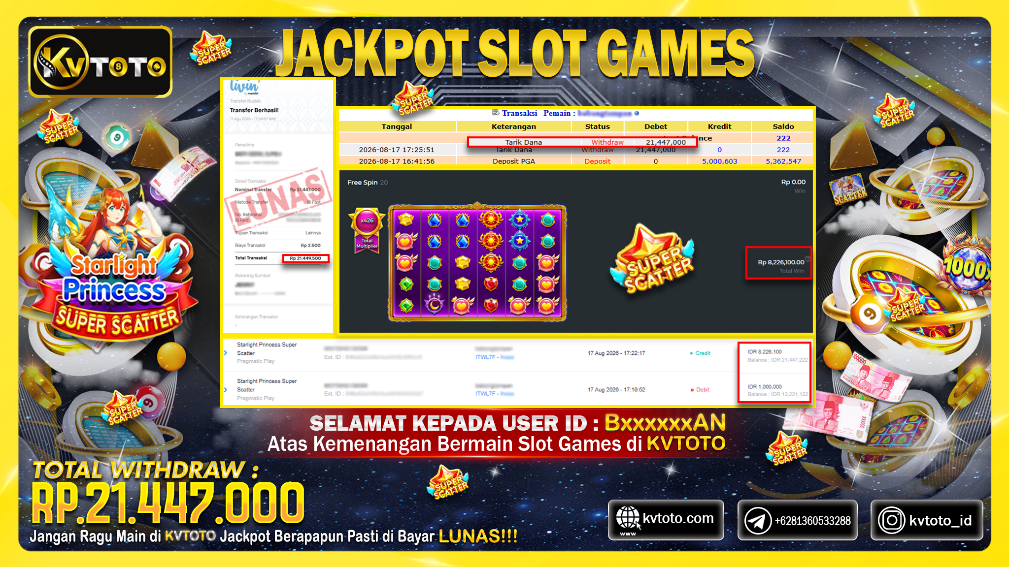 ✨ JACKPOT Di PERMAINAN STARLIGHT PRINCESS SUPER SCATTER✨