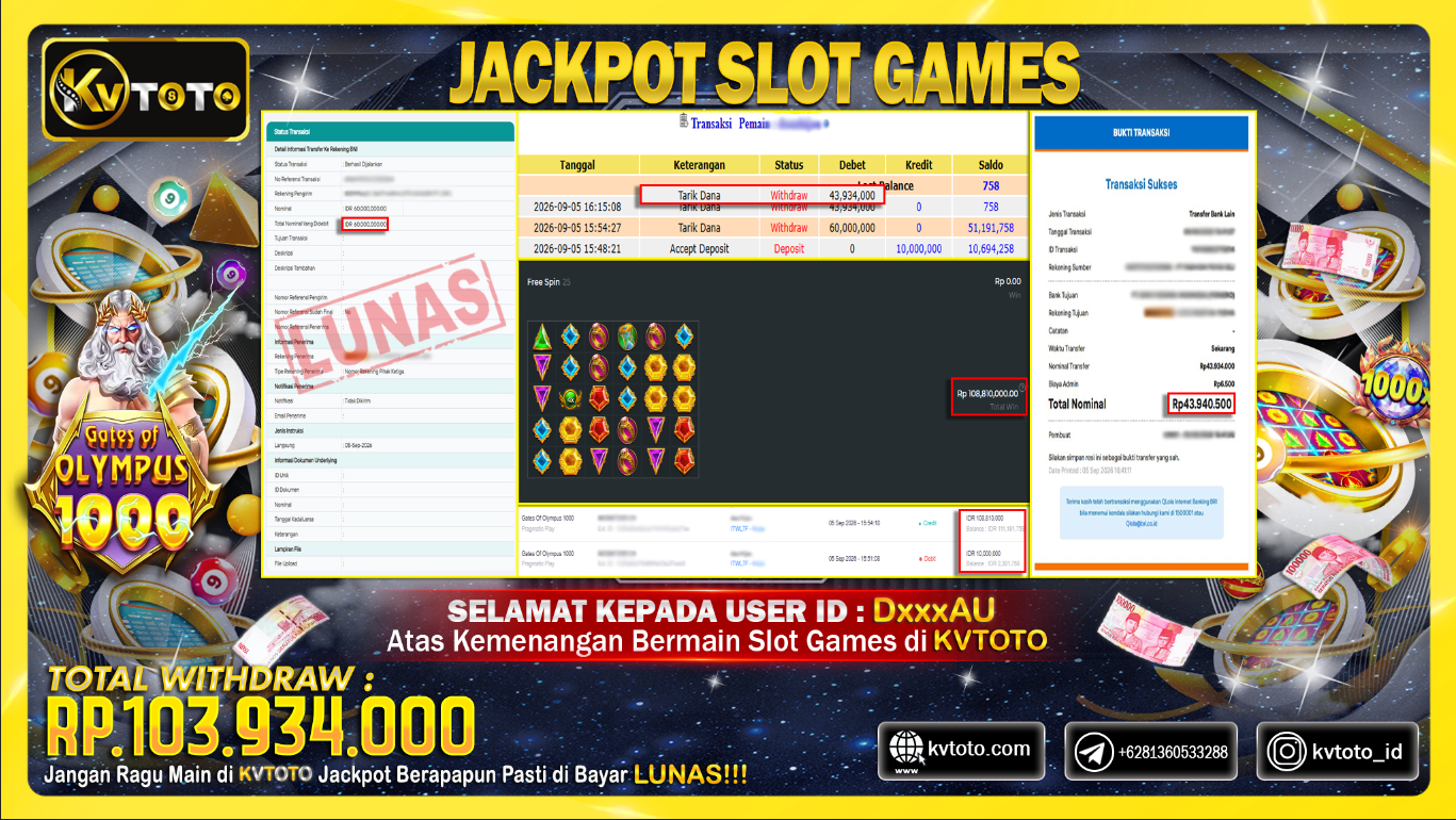 KVTOTO JACKPOT GATES OF OLYMPUS 1000 Rp.103,934,000,- PASTI DIBAYAR LUNAS DAN CEPAT!!!!